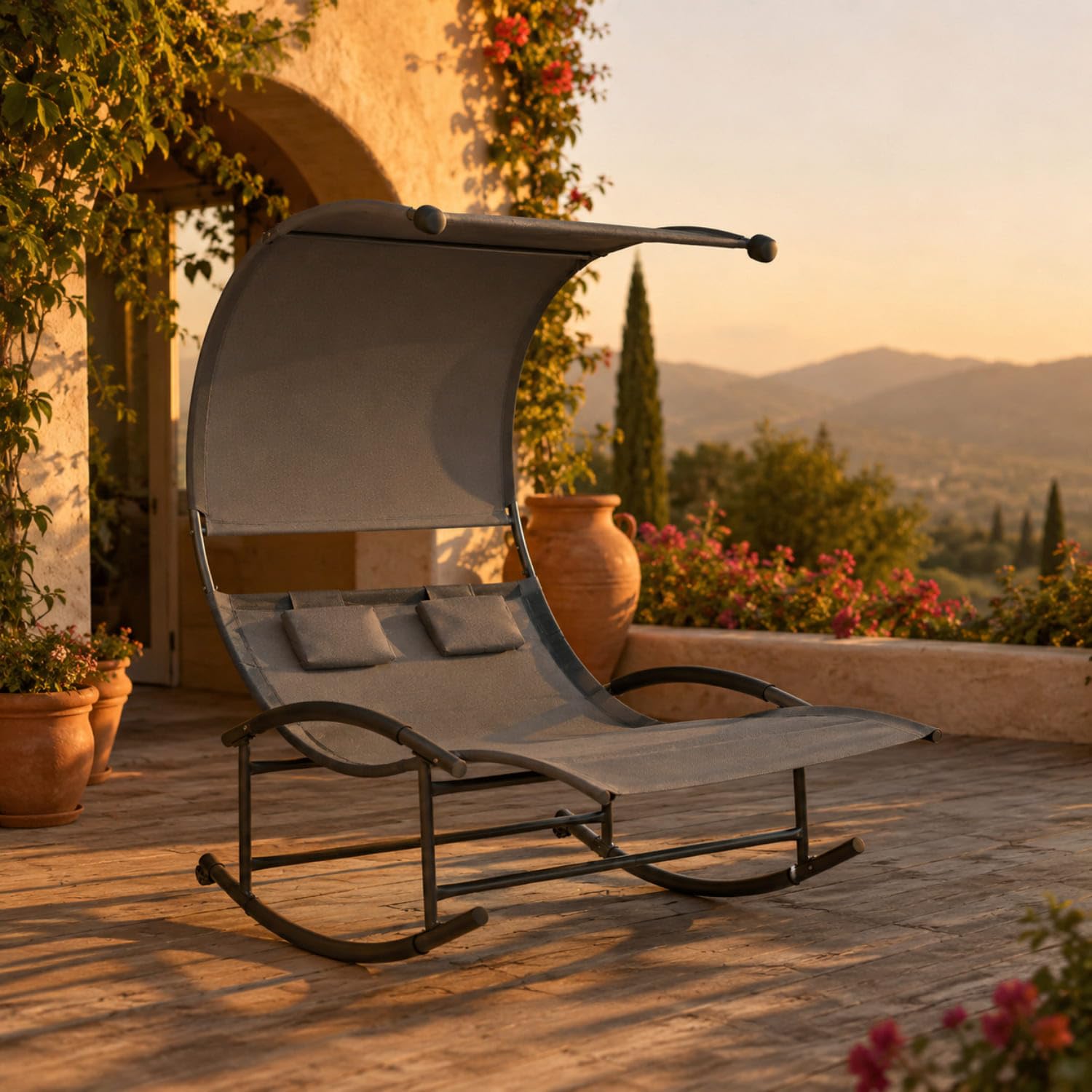 Lettino 2 Posti Dondolo Prendisole Con Parasole Integrato Design Ergonomico In Textilene Traspirante Struttura In Acciaio E Cuscini Ideale Per Giardino Piscina Outdoor 140x200x185 Cm Grigio