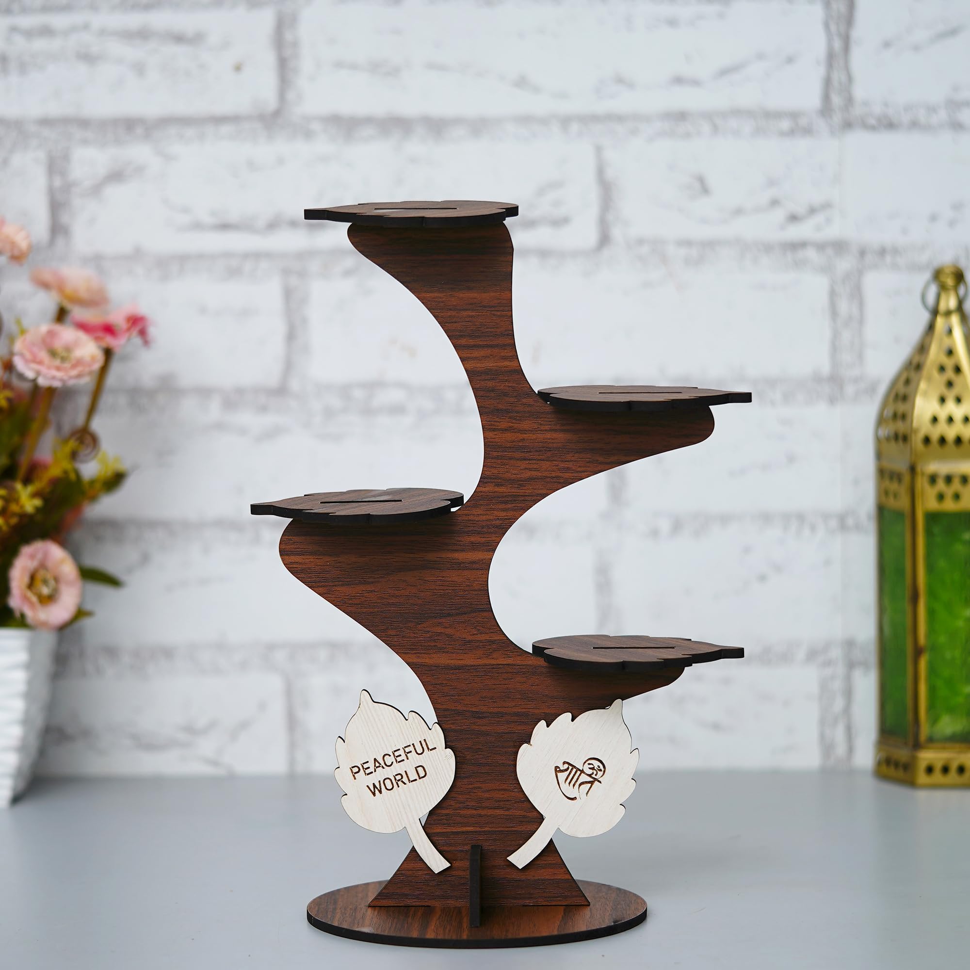 Webelkart Premium Set of 4 Decorative Adorable Buddha Monk Figurines with Wooden Stand for Peaceful Home Decor & Office Decor, Special Gifting, Handcrafted Baby Monk with Tree (Brown) 1