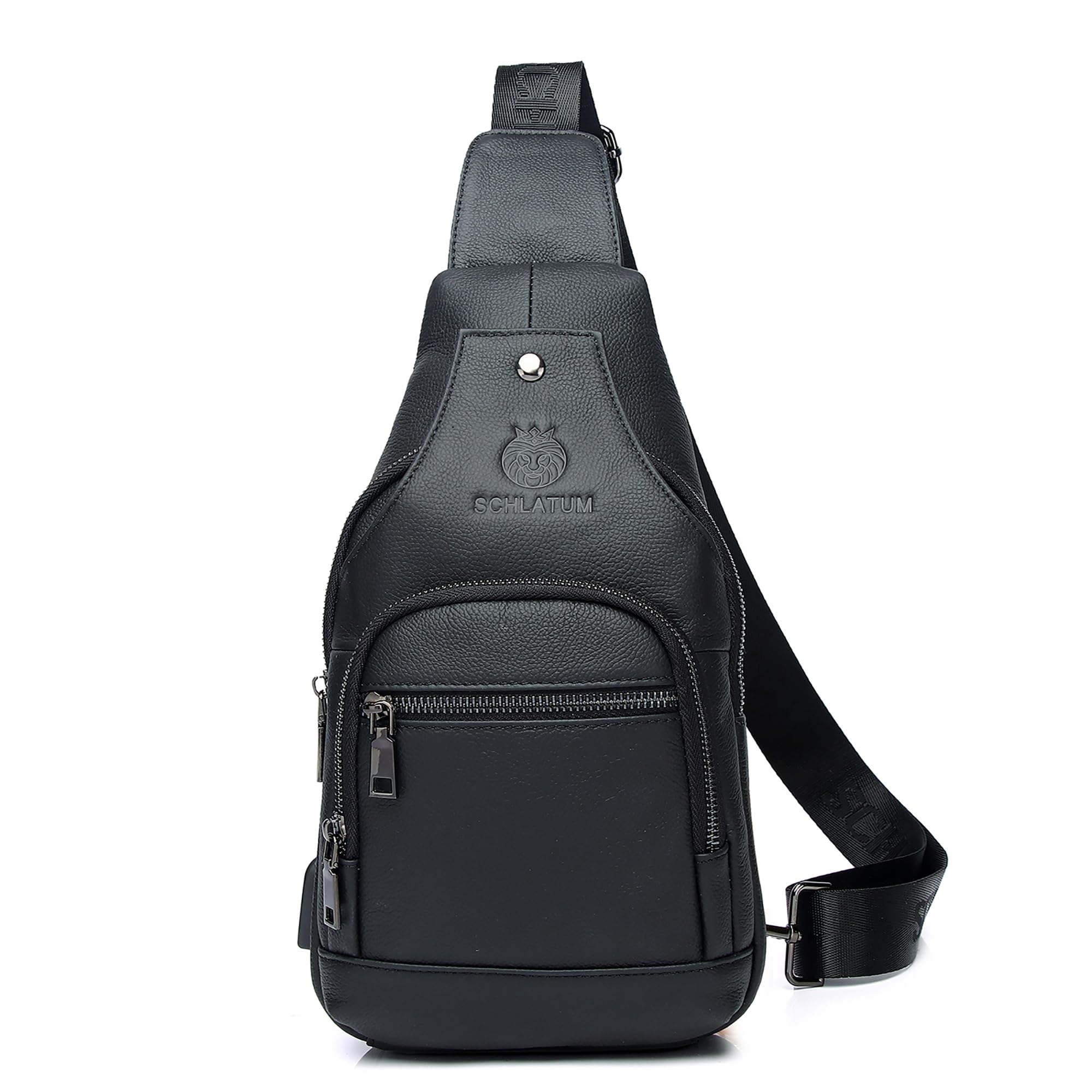 LUKZIJAES Genuine Leather Sling Bag for Men