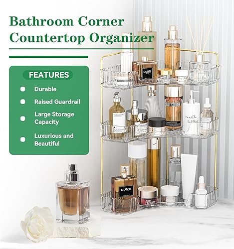 Miniatura 6 de JNDETOP Organizador esquinero para encimera de baño, estante de encimera de baño, bandeja de perfume de encimera y organizador de tocador,