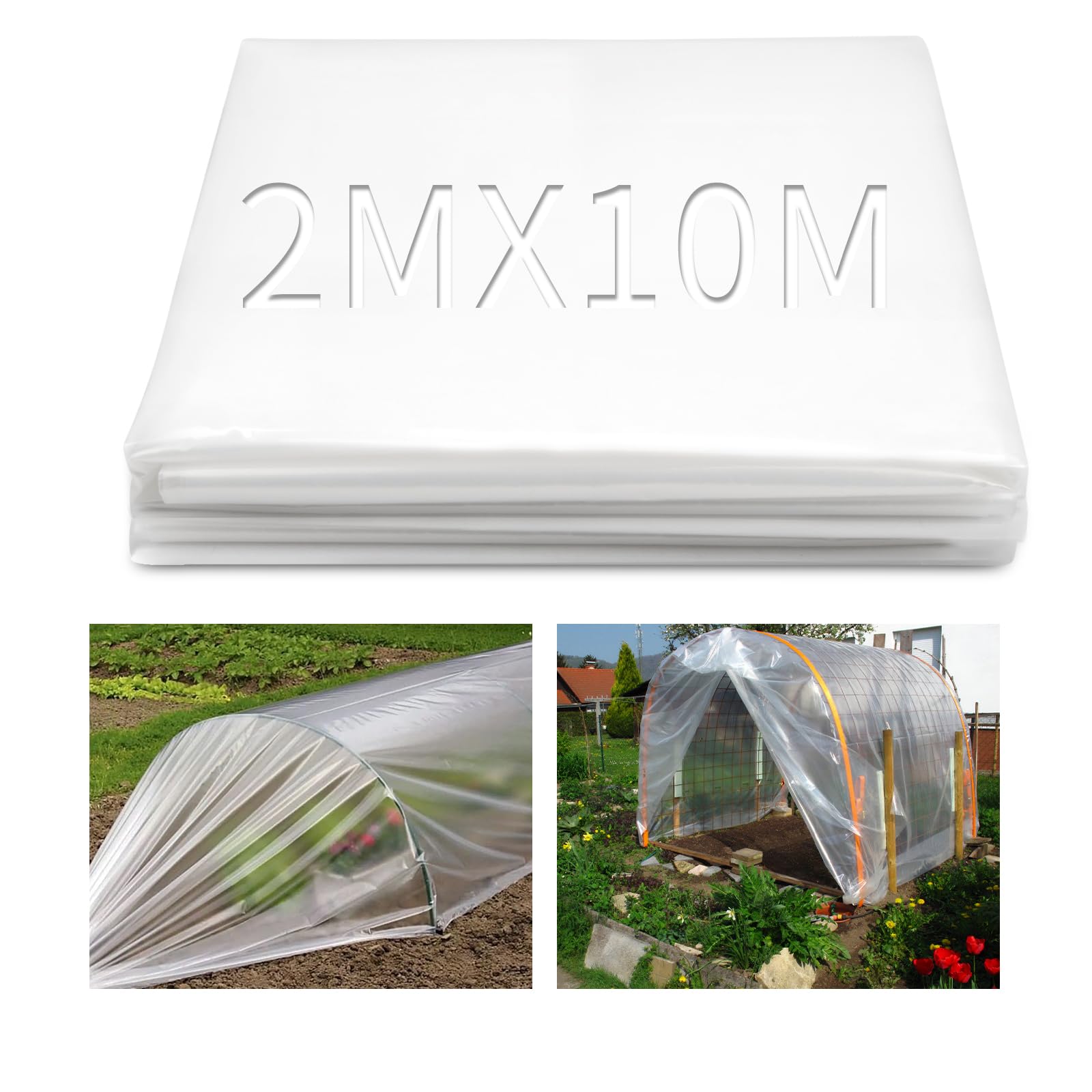 2 x 10 M Heavy Duty Polythene Sheeting Extra Thick Clear Plastic Sheeting Polythene Cover Sheets Greenhouse Film for Gardening Farming Polytunnel Covers Painting Work Building Protection-image-36