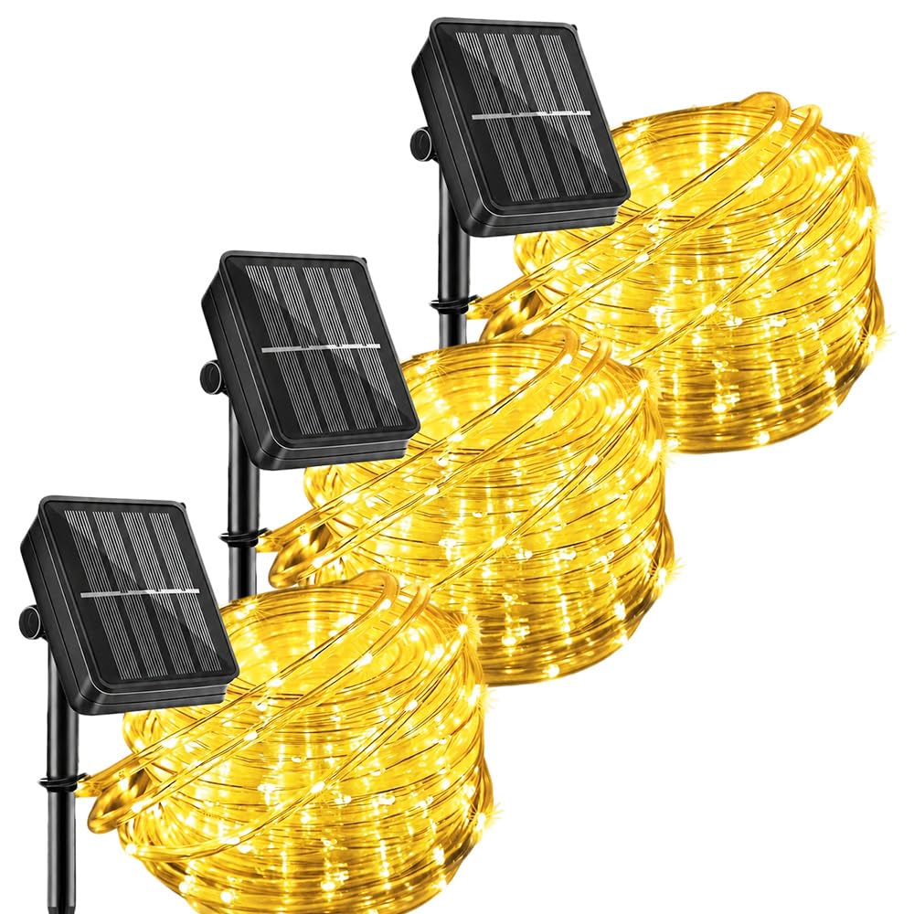 Solar-Lichterkette, 100 LEDs, IP65, wasserdicht, für den Außenbereich, für Party, Garten, Hof, Zuhause, Hochzeit, Weihnachten, Halloween, Urlaub, Baumdekoration, Beleuchtung (3 Stück)