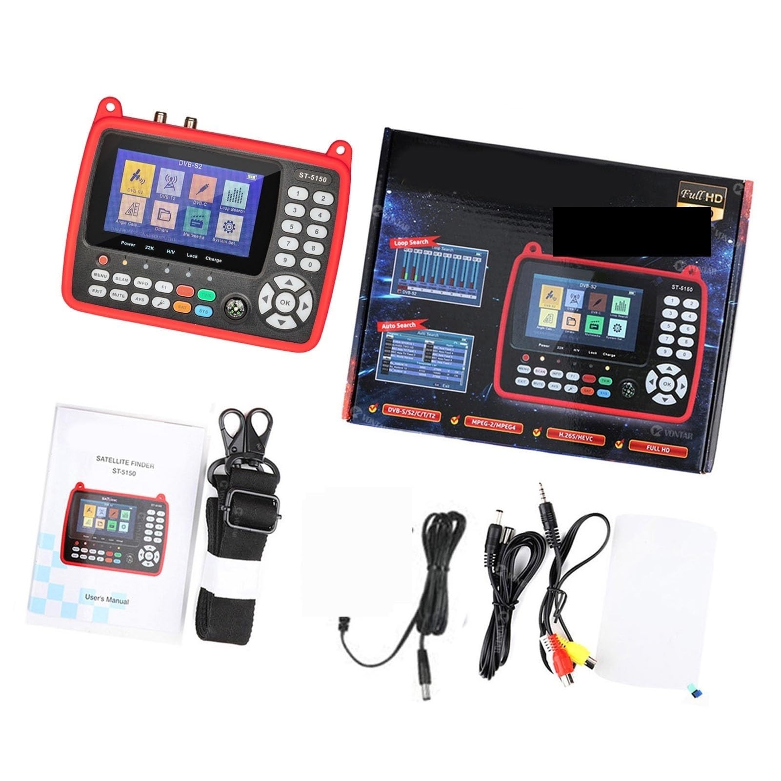 Receptor de Satélite, Buscador de señal TV satelital HD ST-5150 4,3 Pulgadas DVB-S2/T2/C, medidor Digital portátil, buscador satélite H.265, HEVC, MPEG-4
