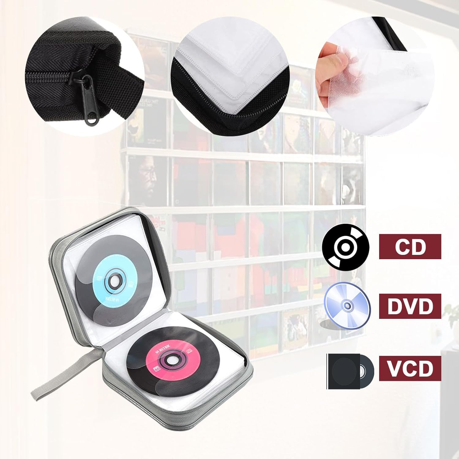 Torba do przechowywania płyt CD, DVD, do domu i samochodu, kolor czarny, pojemność 40 dysków