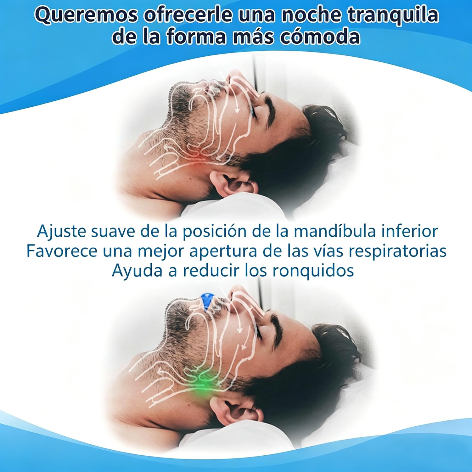 Dispositivo Anti Ronquidos, Férula Antironquidos para Dormir, Listo para usar, Dispositivo de Avance Mandibular - Reutilizable, Ayuda a Reducir los Ronquidos, ideal para el uso Nocturno - Azul