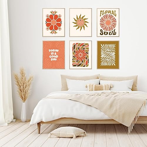 Miniatura 2 de HoozGee Groovy - Póster bohemio de los años 60 y 70 con estampado de flores hippie vintage, arte de pared mágico celestial de paz y amor, arte de