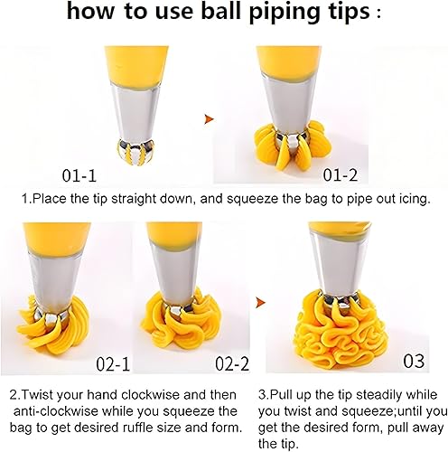 Miniatura 5 de Juego de 130 bolsas y puntas con 48 puntas de glaseado numeradas, 7 puntas rusas, 1 punta de bola, 2 puntas de hojas, tabla de patrones, 8