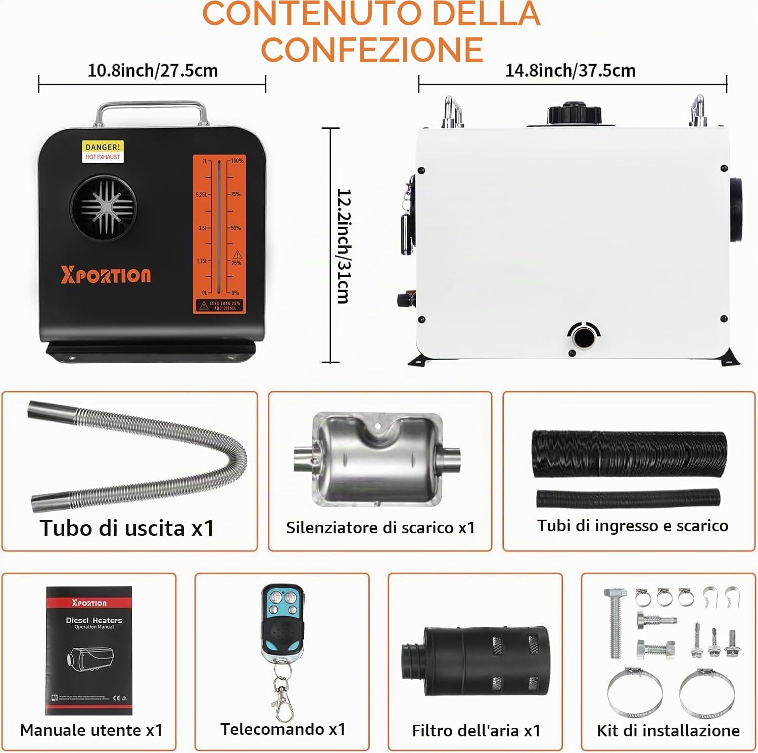 Riscaldatore diesel 8.3KW, riscaldatore d'aria diesel portatile nero 12V/24V/220V, riscaldatore diesel all-in-one con telecomando e pannello LCD per auto, camion, camper e uso interno