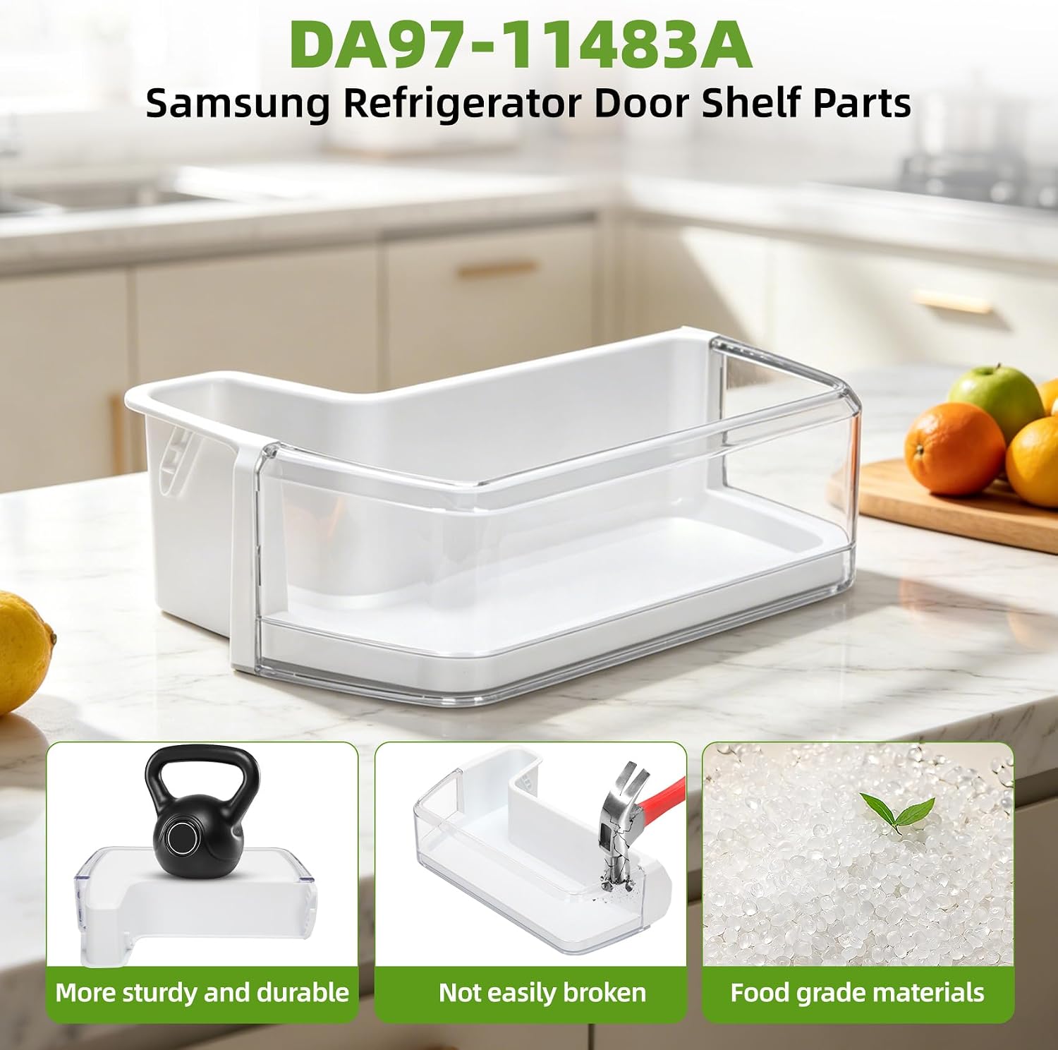 UPGRADED DA97-11483A Refrigerator Door Bin Shelf Replacement for Samsung RFG296,RFG297,RFG298,RFG29P Refrigerator Door Bin Parts Fridge Shelf Replace PS4176339, AP5272852-Fit Left 3rd Shelf