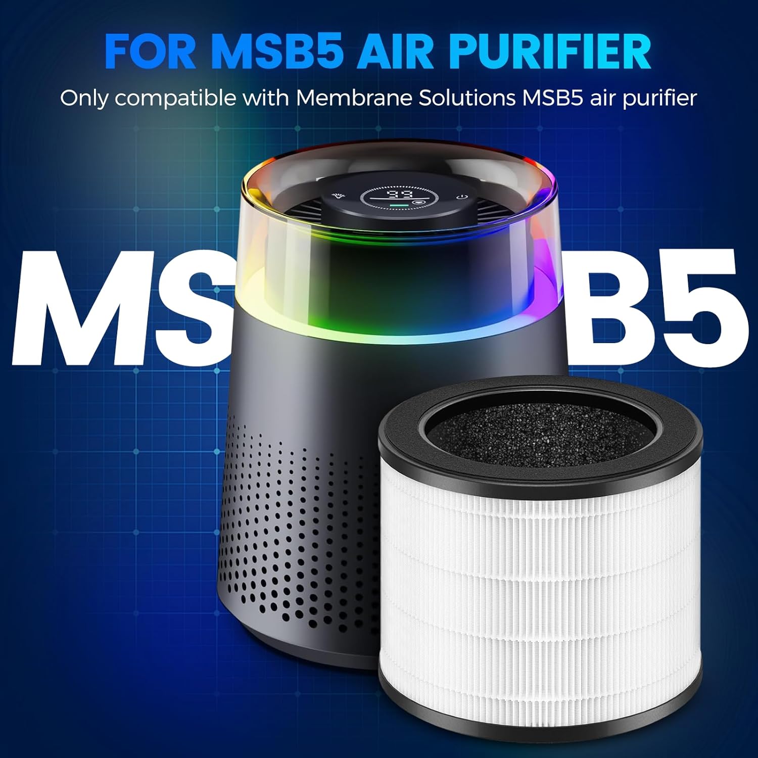 4 Pack MSB5 Filter Replacement Compatible with Membrane Solutions MSB5 Air Puri-fier, 3-in-1 Hepa Air Filter Replacement with High-Efficiency Filtration for Smoke Pollen Dander Hair Smell - Image 9
