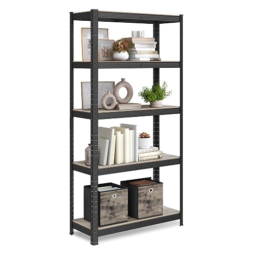 SONGMICS Shelving Unit, 30 x 75 x 150 cm, 650 kg Load Capacity (130 kg per Shelf), Industrial, Adjustable Storage Shelves, for Living Room, Kitchen, Garage, Greige and Black GLR030B11 - 30D x 75W x 150H cm - Greige + Black - 1