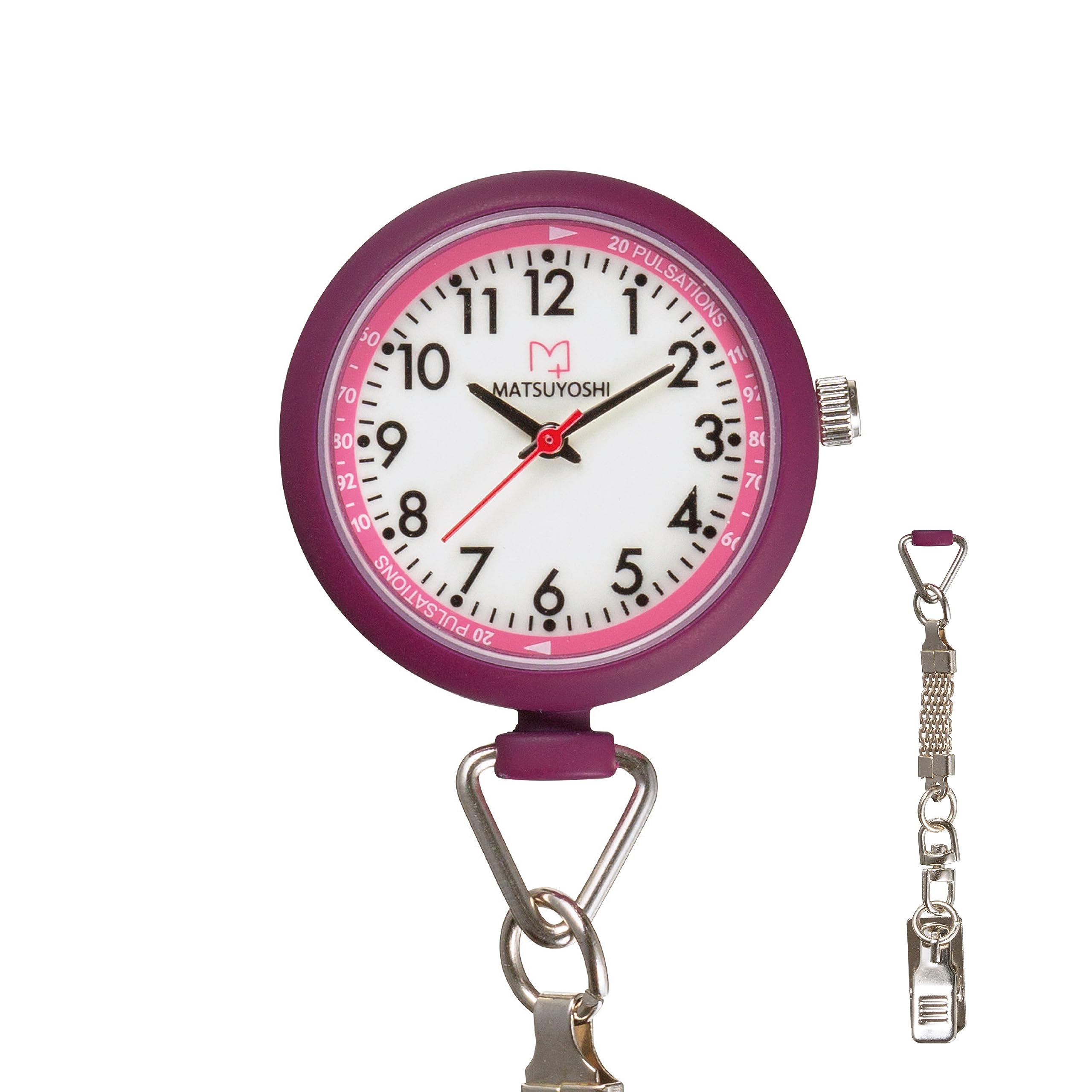 Matsuyoshi Nurse Watch Burgundy Luminous Clip On Dial Medical Nursing Caregiver Nurse Watch Nurse Goods Hospital Watch Clip Silver Pink Easy to Read Pocket Portable : Industrial & Scientific