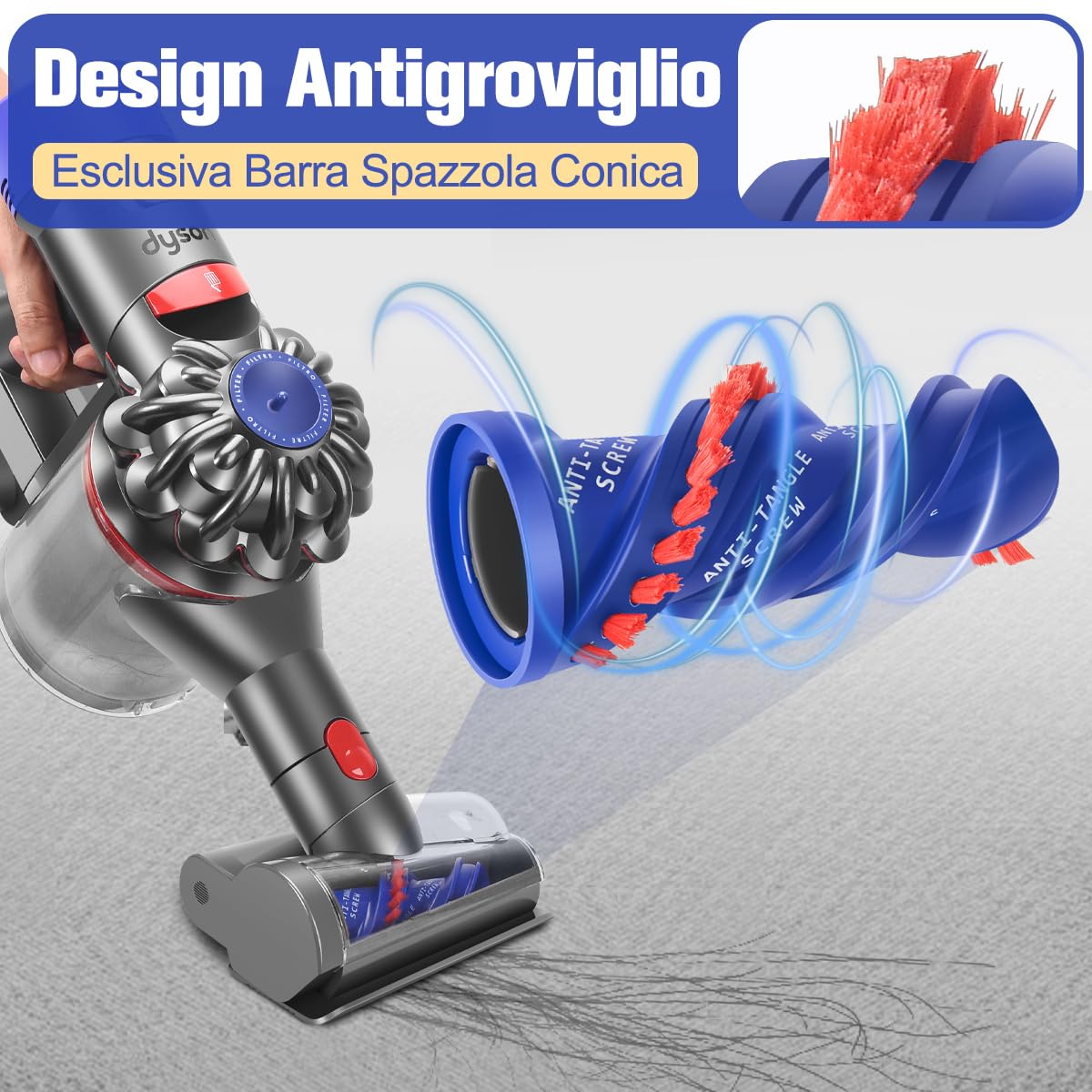 Mini Turbo Spazzola Anti-Groviglio Compatibile con Dyson V7 V8 V10 V11 V15 Aspirapolvere Ideale per la Pulizia di Divani, Materassi, Letti per Animali e Scale
