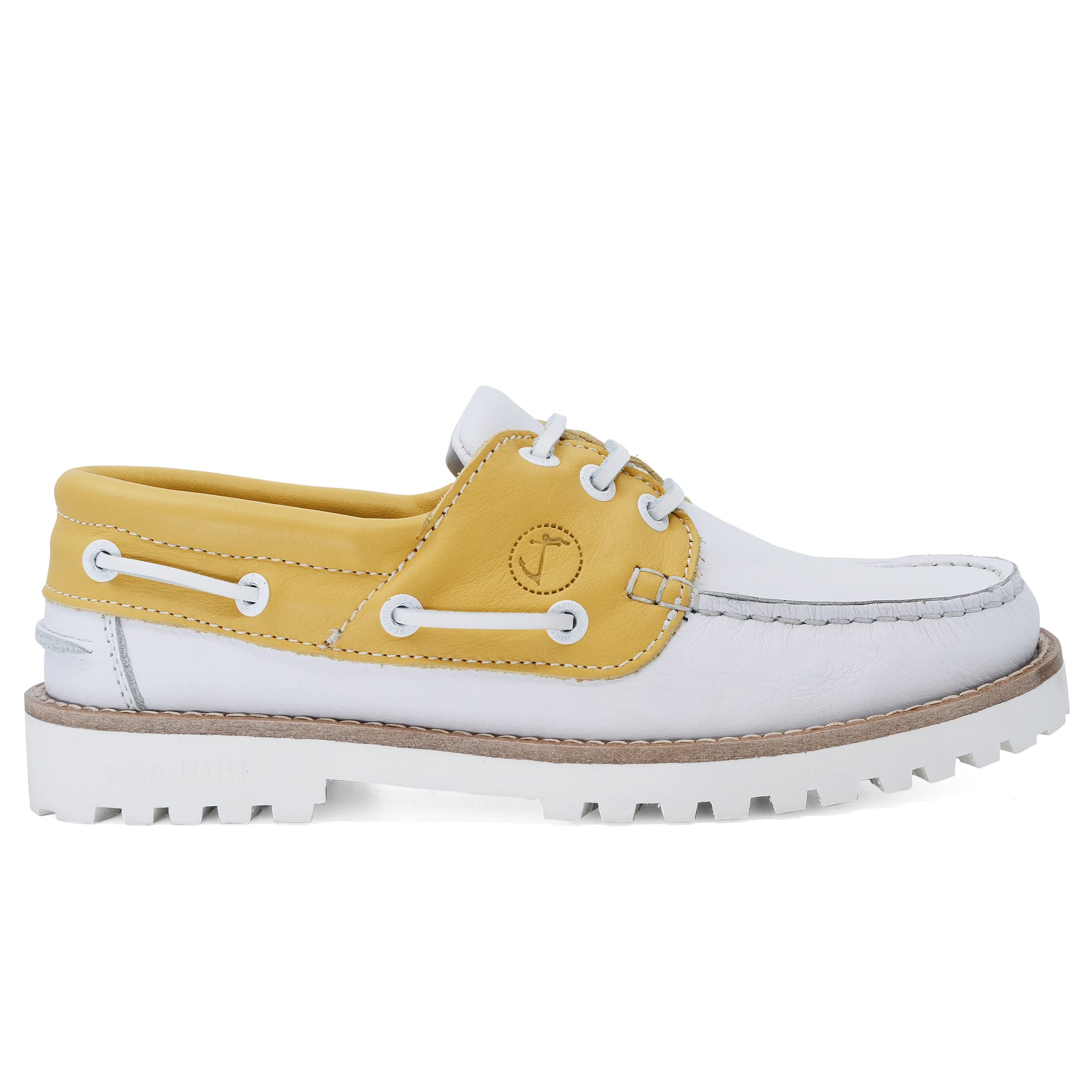 Seajure Chaussures Bateau pour Femme Quirimbas en Cuir Jaune et Blanc