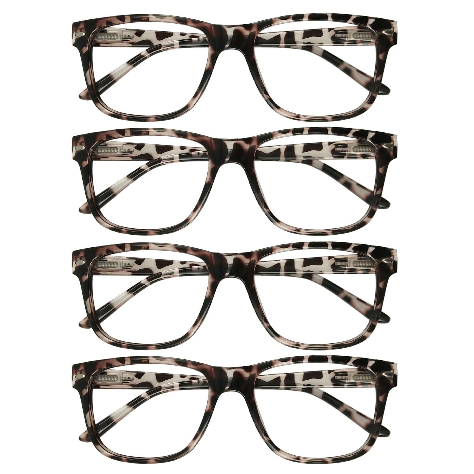 WEMOOTANTS 4 Pack Reading Glasses with Spring Hinges, Rectangle Readers for Women Men 1.0 1.25 1.5 1.75 2.0 to 4.0 (Leopard,300)