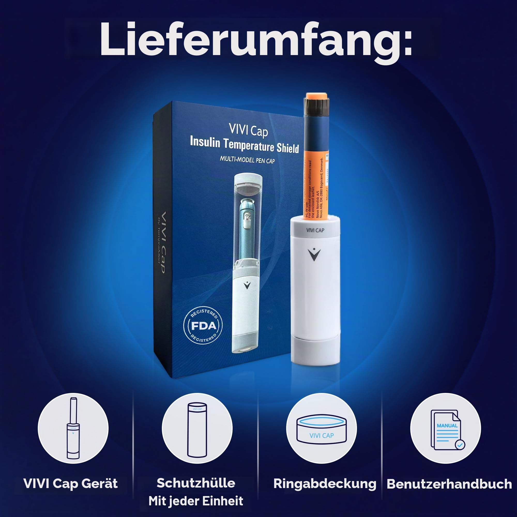 VIVI CAP Insulin Kühltasche - Kompakter Diabetes Stifthalter mit internem Temperatursensor - Benutzerfreundlich, Platzsparend, Wartungsfreie (für ALLE Stifte)