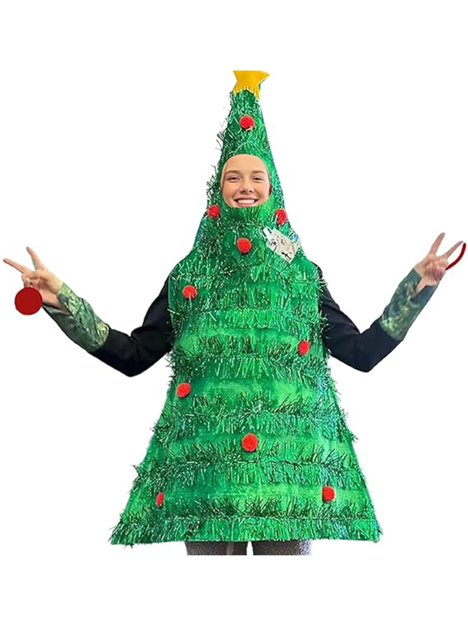 SANSIWU Adult Christmas Costume Men Women Xmas Tree Shaped Outfits+Gift Shaped Shoes Unisex Clothes Set (B-Green, One Size)