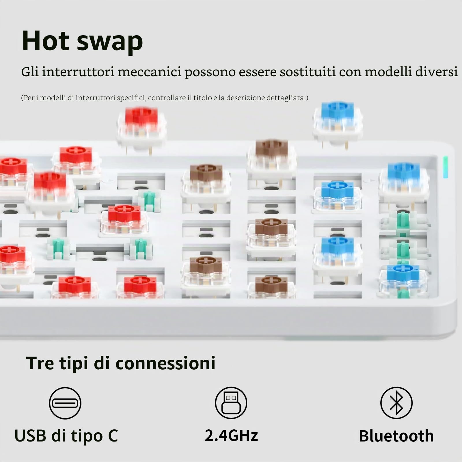 nuphy Tastiera meccanica wireless Air96 V2, 100 tasti RGB retroilluminata, supporta Bluetooth 5.1, 2.4G e connessione cablata, per PC/laptop/Windows/Mac, interruttore bianco Gateron Moss