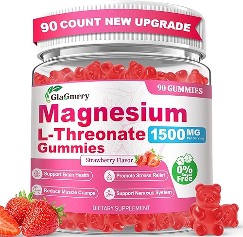 90 unidades Gomitas de magnesio L-treonato, sin azúcar, suplemento de treonato de magnesio para niños y adultos, sabor fresa