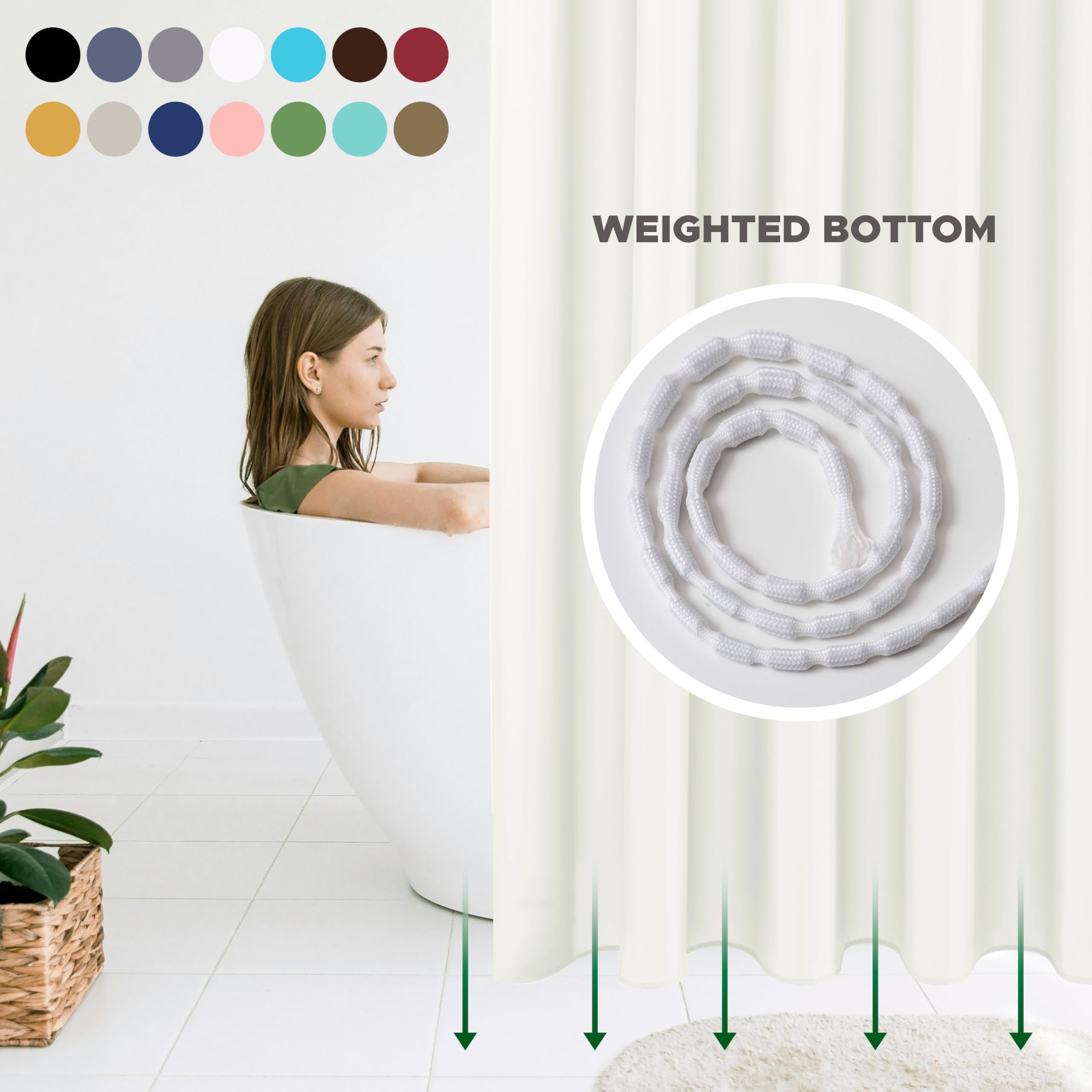 Biscaynebay Fabric Shower Curtain Liner, Water Resistant Bathroom Curtain Liner, 72 X 72, Ivory, W 72" x L 72" (1 Panels) - Image 3