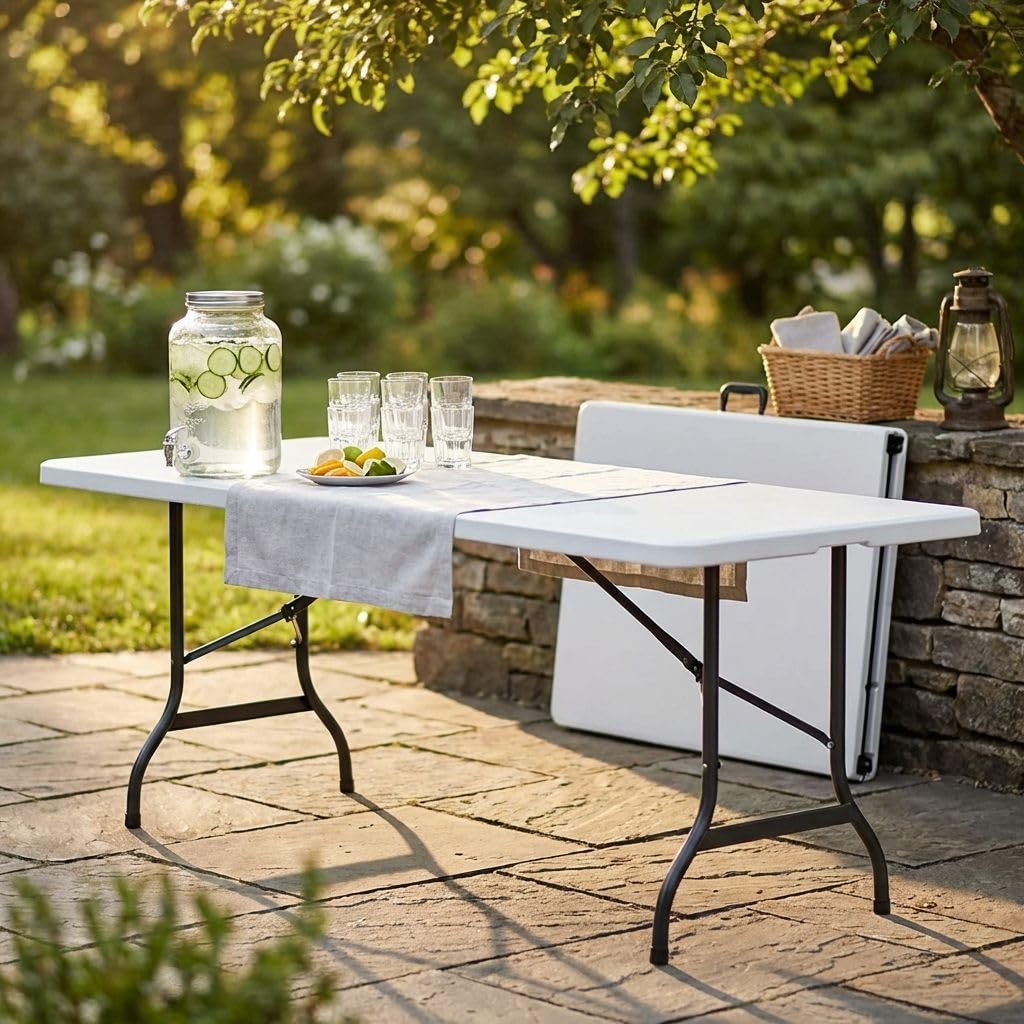 MilaniHome.it - Tavolo Catering Rettangolare in Metallo E ABS Bianco 240x76 con Gambe Pieghevoli in ABS per Ristorante Matrimoniodi coloreBianco