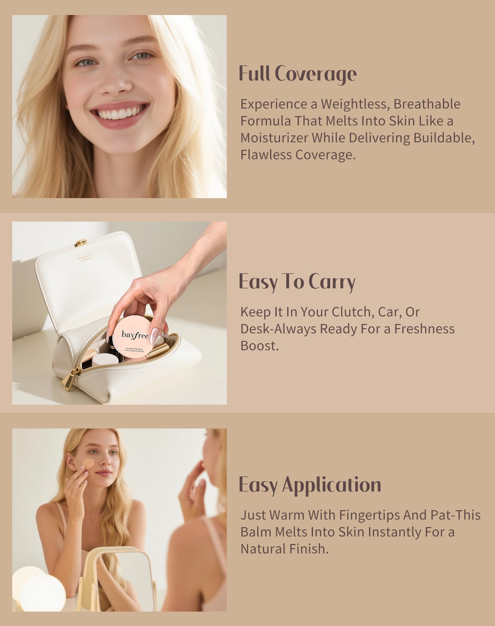 bayfree Tinted Moisture Foundation Balm, All-Day Wear Full Coverage Foundation, Hydrating & Weightless - Image 4