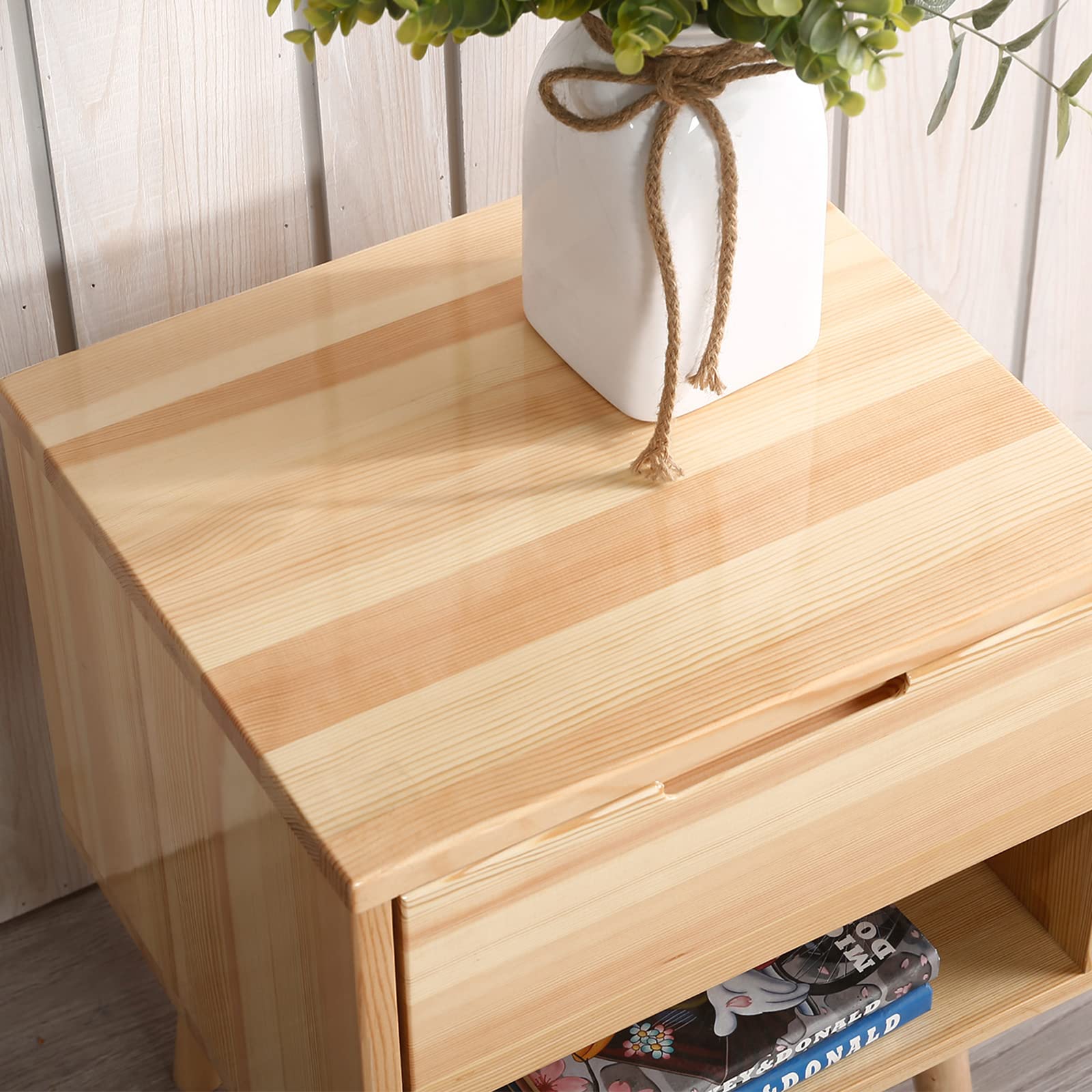 木製サイドテーブル兼キャビネット】ナチュラルウッド⁂引き出し収納