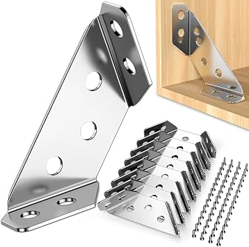 12 Pcs Stainless Steel Corner Connector, Triangle Angle Brackets for Wood, Furniture Bracket With Screws, Support Fixed Brace for Shelf Cabinet Table Chair Desk