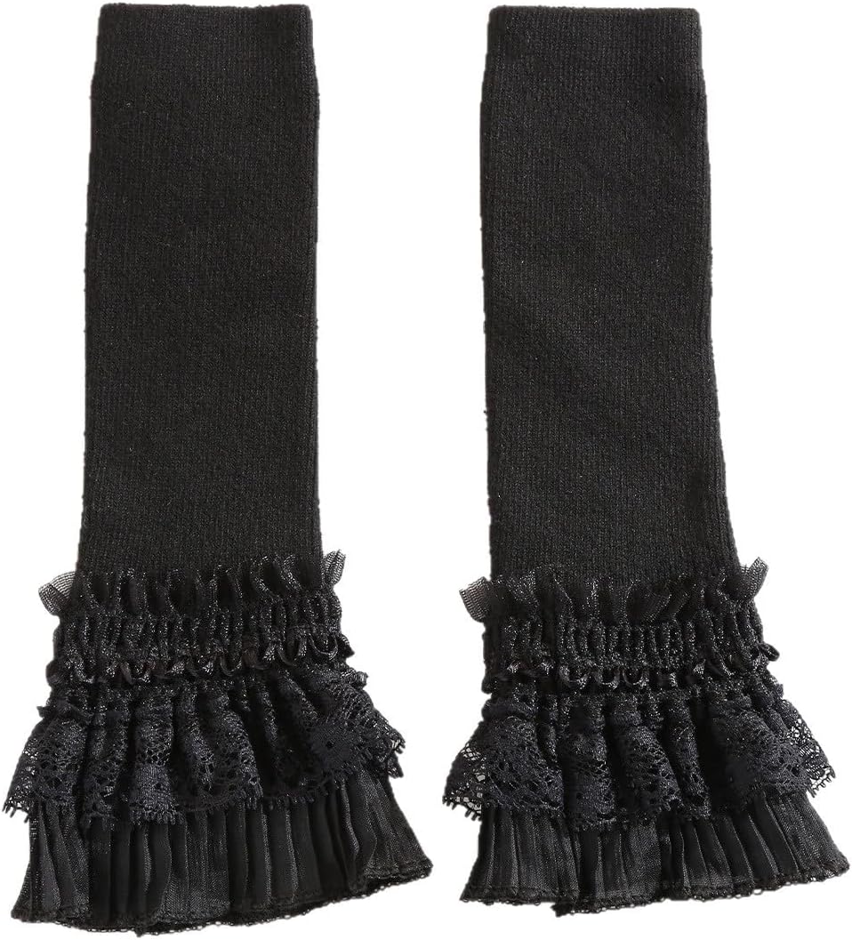 AUOCATTAIL False Sleeves Wrist Cuffs Floral Layered Lace Cuff Arm Warmers Goth Fingerless Sleeve for Women Girls