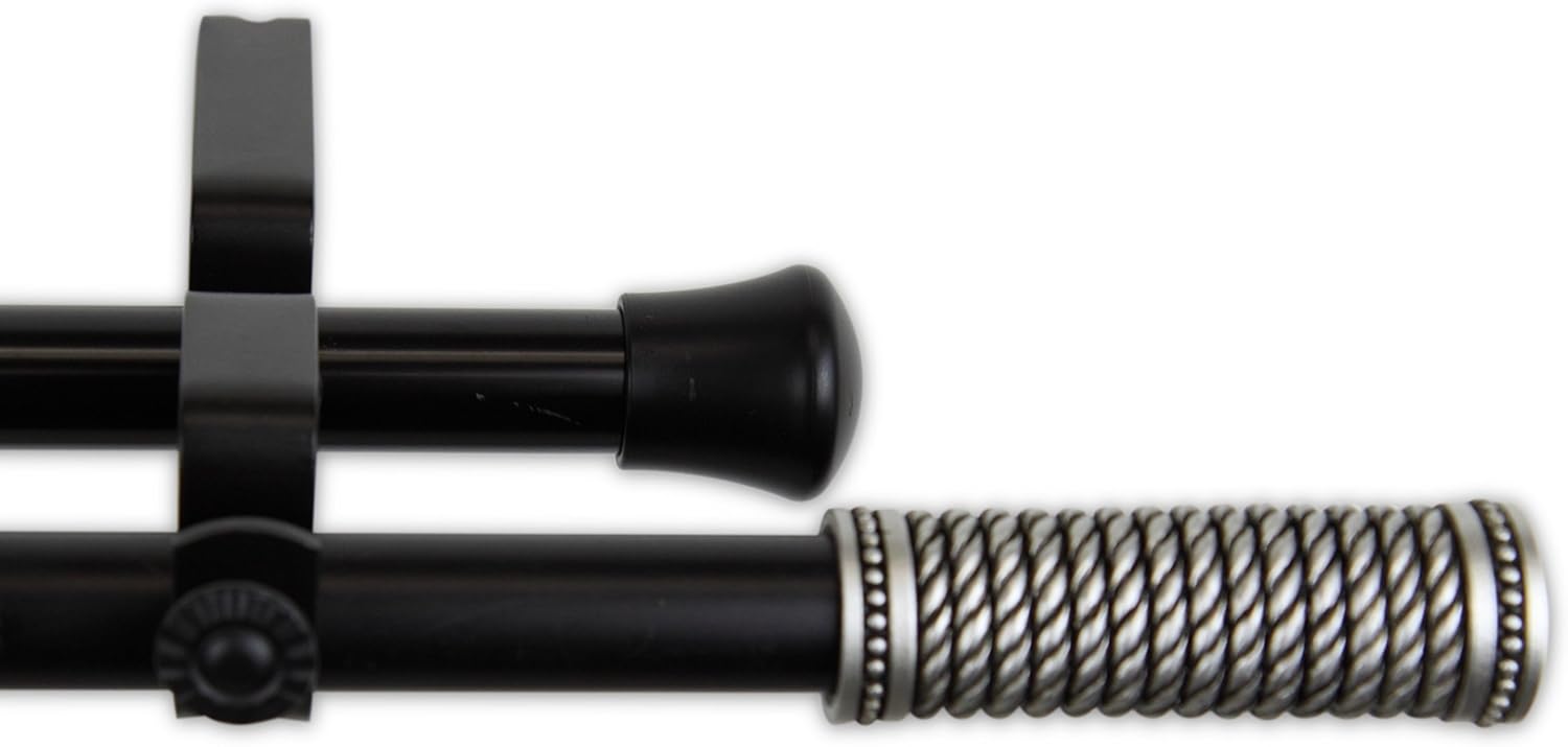 Rod Desyne 13/16" Threaded Two Tone Double Curtain Rod, 28-48 inch, Black/Satin Nickel