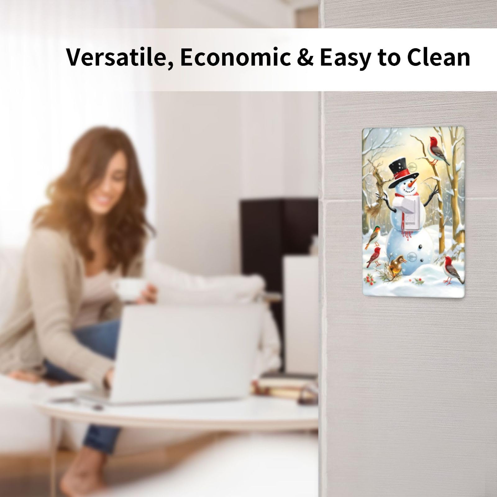 Snowman Wall Plate Winter Snowflakes Cardinal Birds On Snowy - View #2