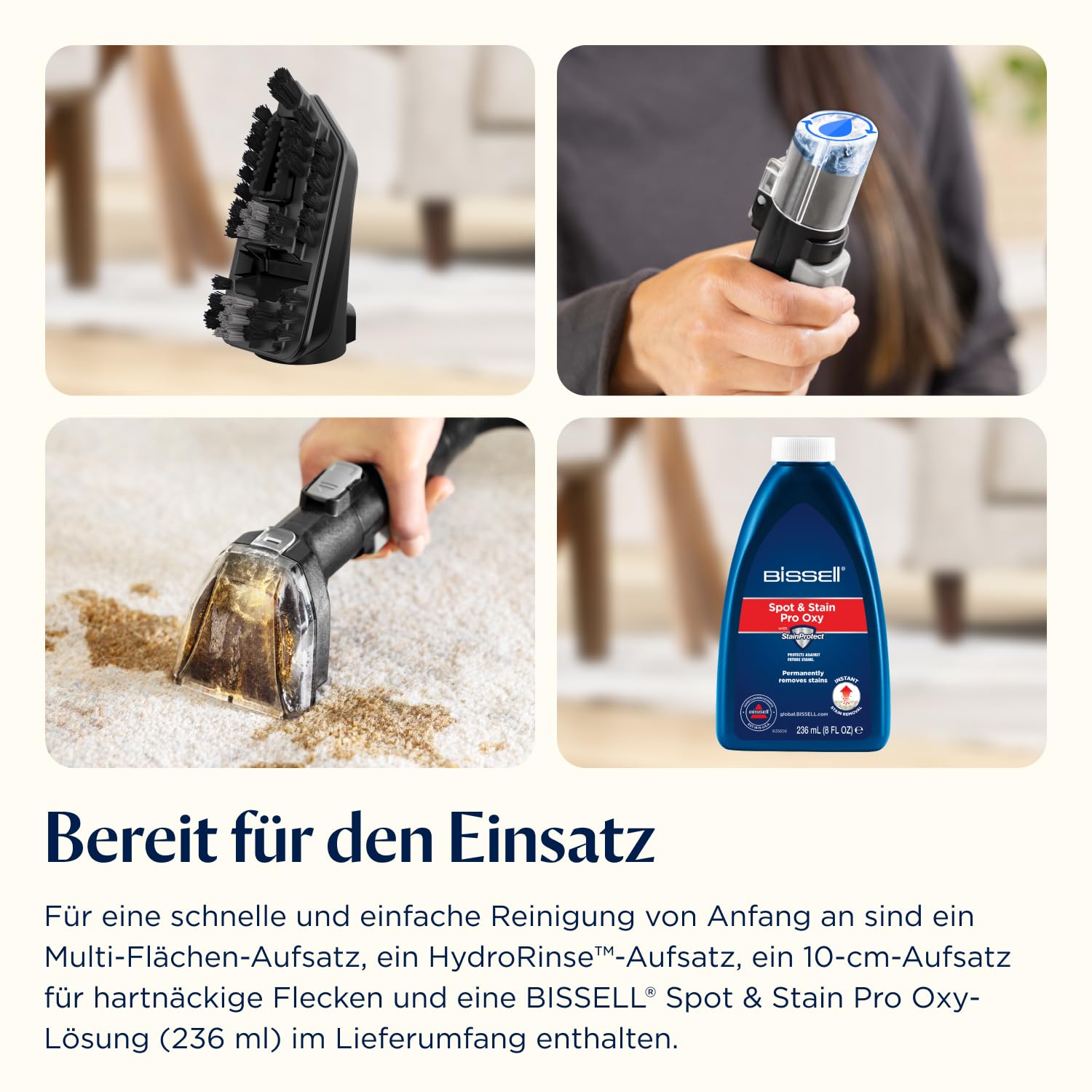 BISSELL SpotClean HydroSteam, Polsterreiniger Gerät, Teppichreiniger mit HydroSteam Technologie, Dampfreiniger, Nasssauger für Teppiche, Polster, Auto & Mehr, Leistungsstarker 1000W Motor, 3689N