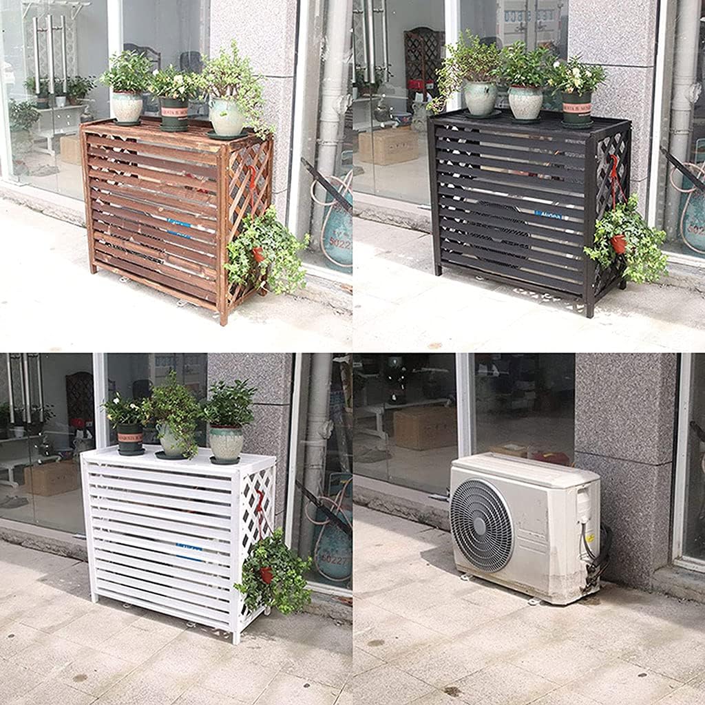 Air Conditioner Cover,Wooden air Conditioner Cover Outdoor air Conditioning Rack Frame Radiator Cover,with Blinds Grid Design, easy to Care, Windproof and Rustproof, easy to Install,for Outdoor U