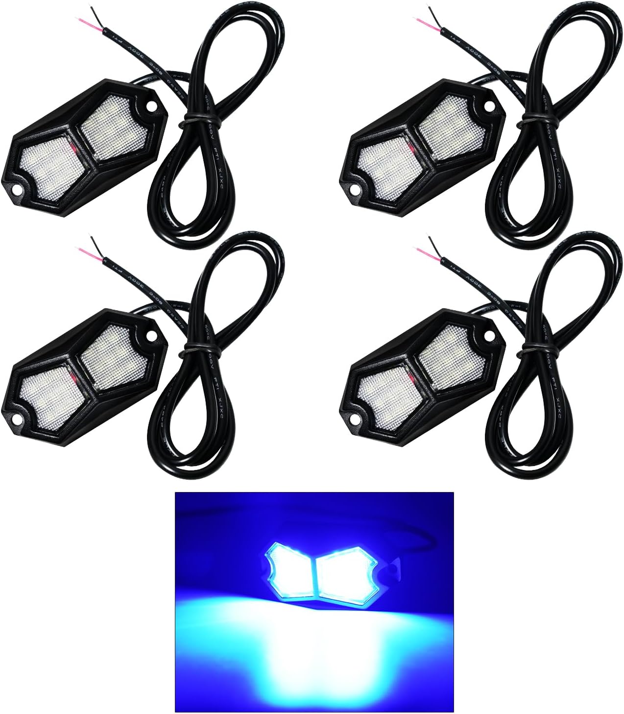 Led Rock Lights Blue 4 Pods 18LEDs 210 Degree Wide Angle IP68 Waterproof Aluminum Housing Underglow Underbody Lights 12V 24V for Truck UTV ATV Camper (4 Pods, Blue)