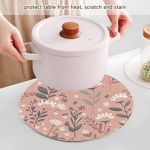 Miniatura 5 de 3 Pcs Trivet Hot Pad Pink Green White Floral Plants for Hot Dishes 15in Cotton Thread Weave Absorb Water Pot Holder for Hot Pot Farmhouse Kitchen