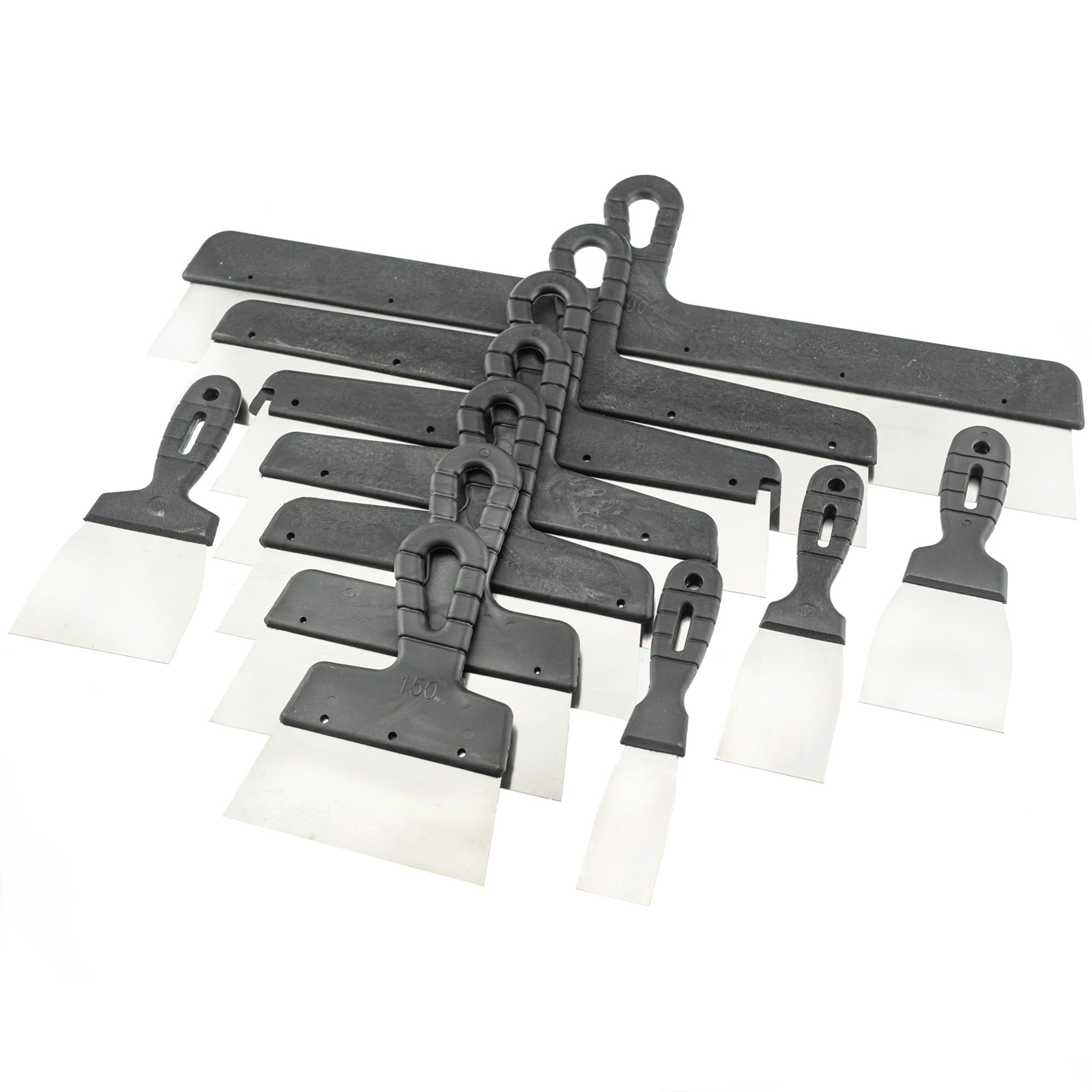 Drywall taping, filling tool, set 11 stainless tools, plastering spatulas