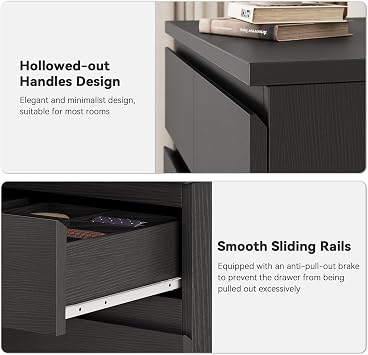 Black Tall 7 Drawer Dresser for Bedroom, Modern Wood Closet Dressers & Chests of Drawers with Jewelry Storage, 23.6 L*15.8 W*47.5 H in Large Vertical Dresser for Bedroom, Living Room, Nursery