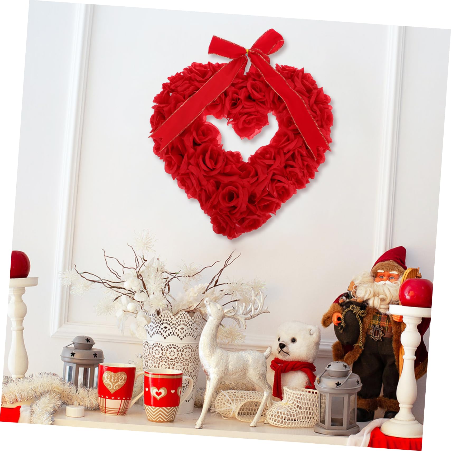 Cabilock Guirnalda Colgante de Corazones Rojos para San Valentín y Bodas, Ligera de Tela, Decoración Romántica para Puertas y Fiestas de Pareja