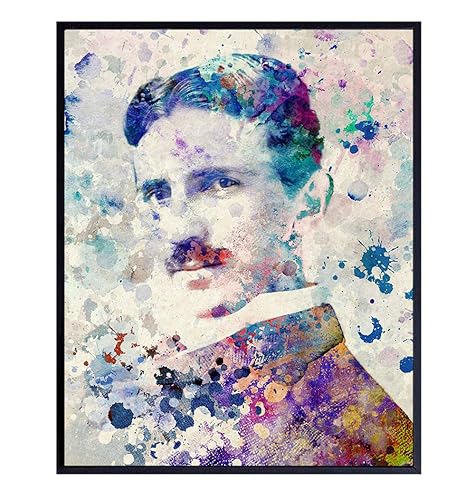 Nikola Tesla Art - Colored Collage - Great Gift For Electrical Engineer, Teacher - Home Decor, Wall Decoration for Class, Classroom, School - 8X10