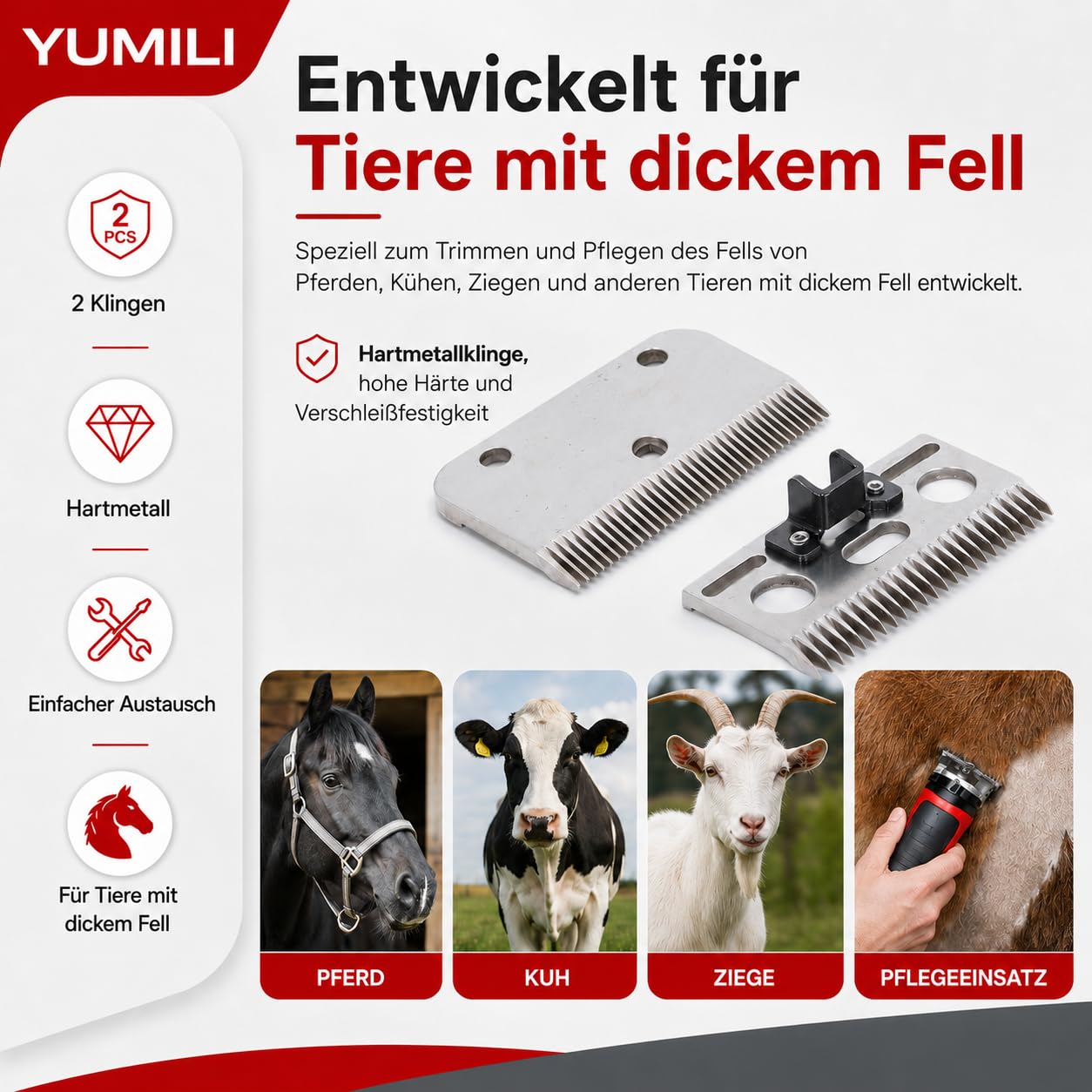 Pferdeschermaschinen Klingen, 35 Zähne Ersatzklingensatz für Schermaschine Pferd, Horse Clippers Blade, Hartmetall Viehhaarschneider für Pferden Kühen Ziegen Anderen Tieren mit Dickem Fell Entwickelt
