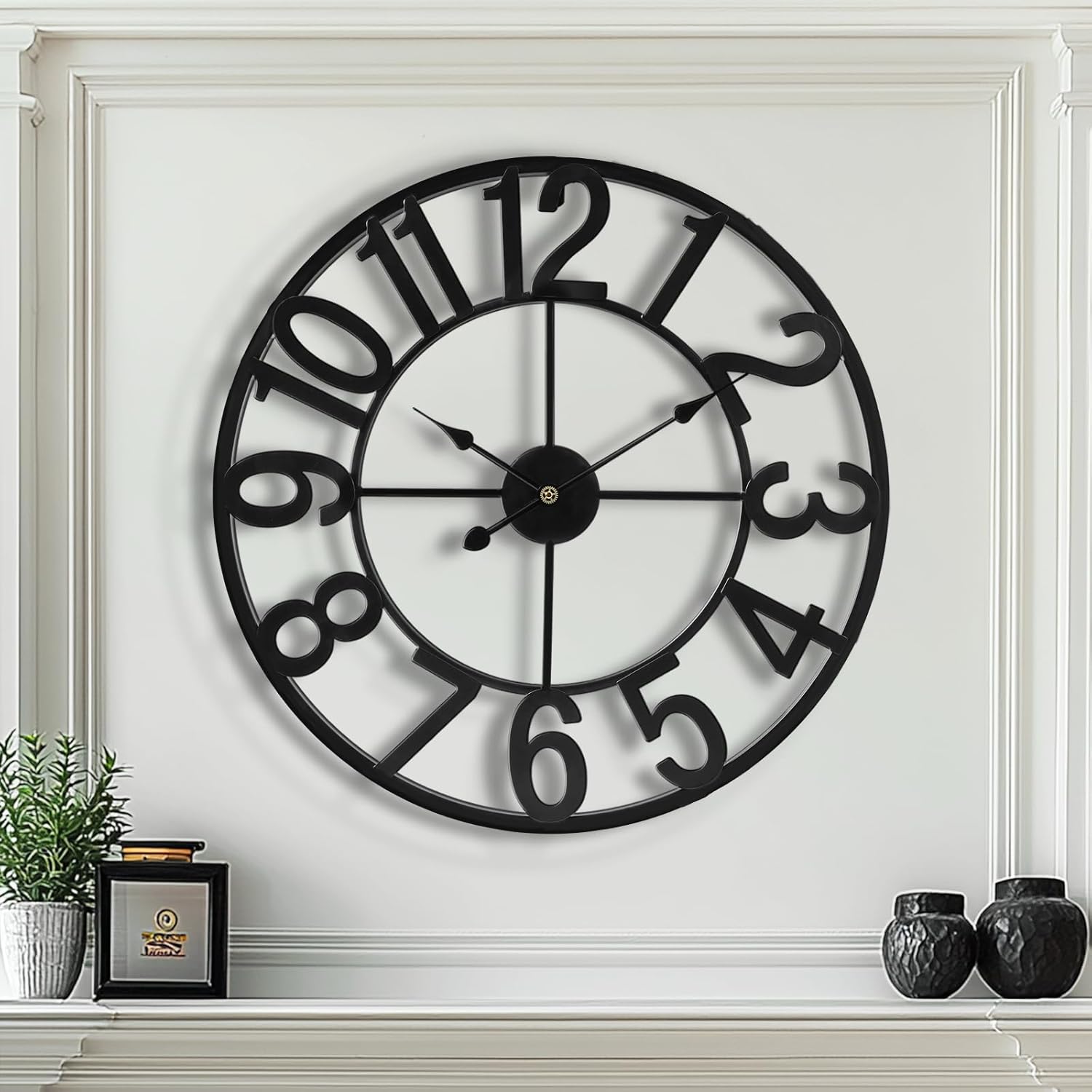 Tatub 24 Inch Large Wall Clock for Living Room Decor, Arabic Numeral Modern Round Decorative Metal Large Wall Clock for Bedroom and Kitchen, Silent, Non Ticking, Battery Operated 24 Inch Arabic