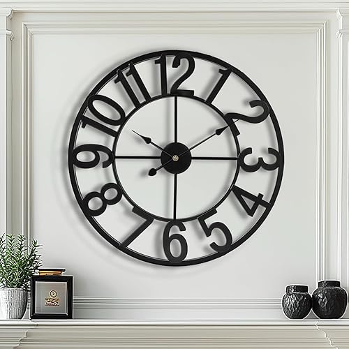 Miniatura 11 de Tatub Reloj de Pared Grande de 24 Pulgadas para Decoración de Sala de Estar, Números Romanos Moderno Redondo Decorativo de Metal Reloj de Pared