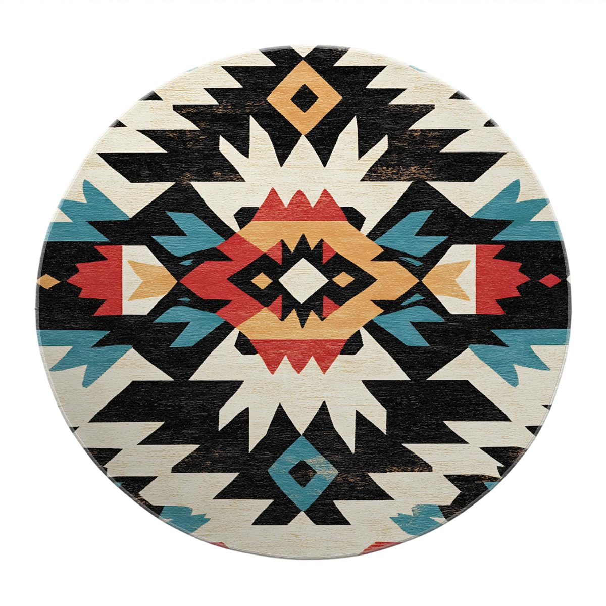 Tapis rond aztèque lavable et géométrique au style sud-ouest
