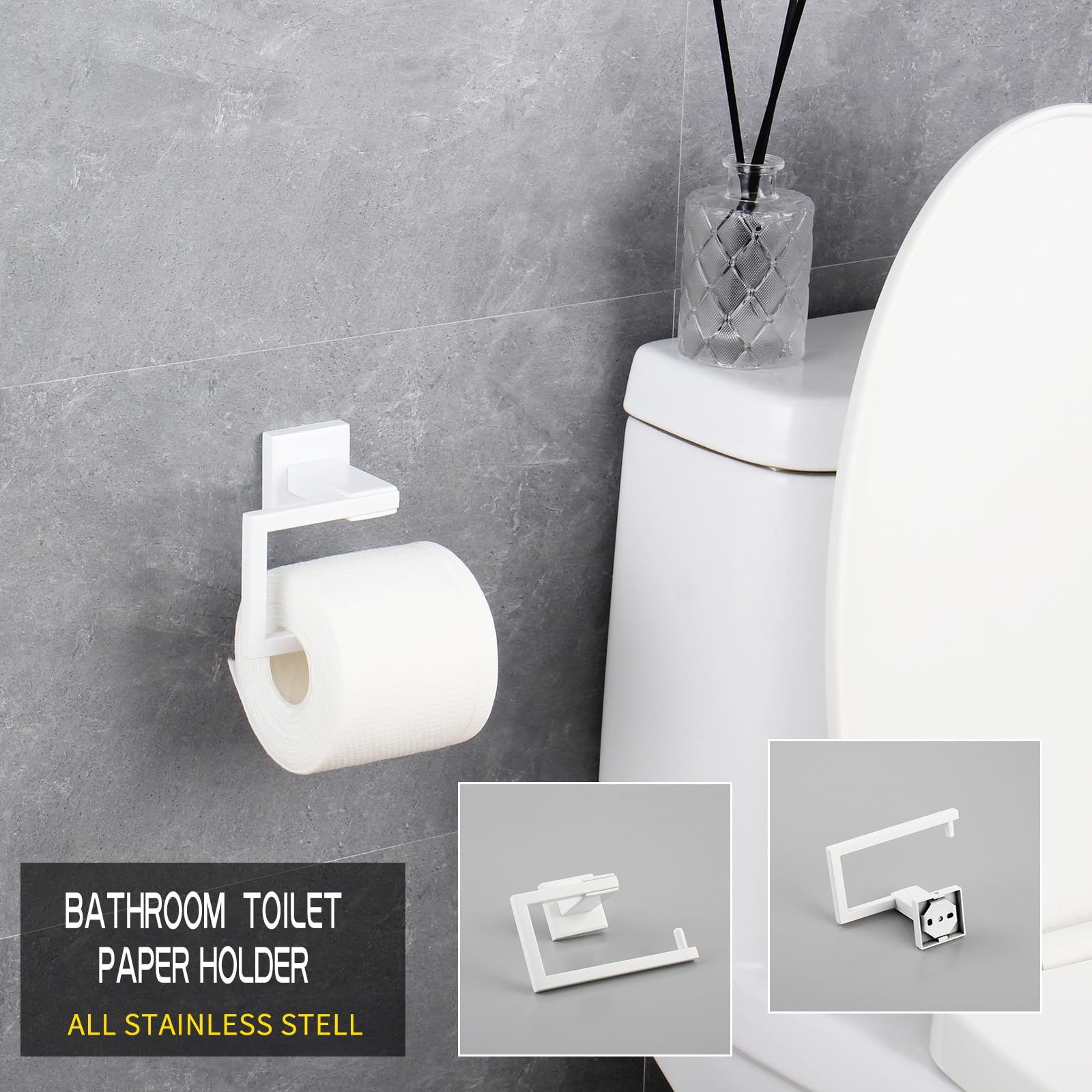 GERZWY 2-teiliges Badezimmer-Hardware-Set, Handtuchring und Toilettenpapierhalter, SUS 304 Edelstahl, Wandmontage, Weiß