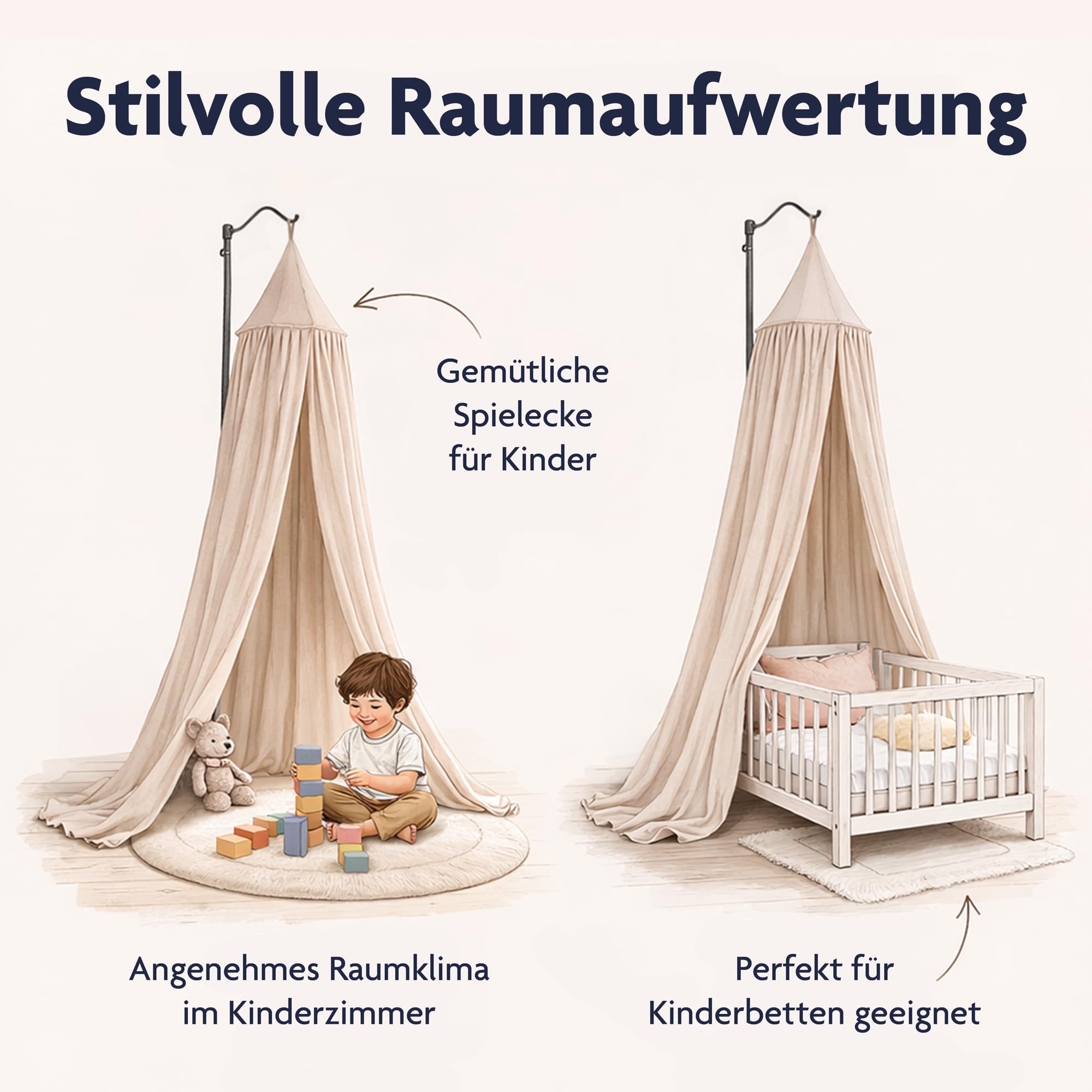 Julius Zöllner Baldachin aus Voile Ø55 cm – für Babybett & Kinderbett – Kinderzimmer Deko – Sand