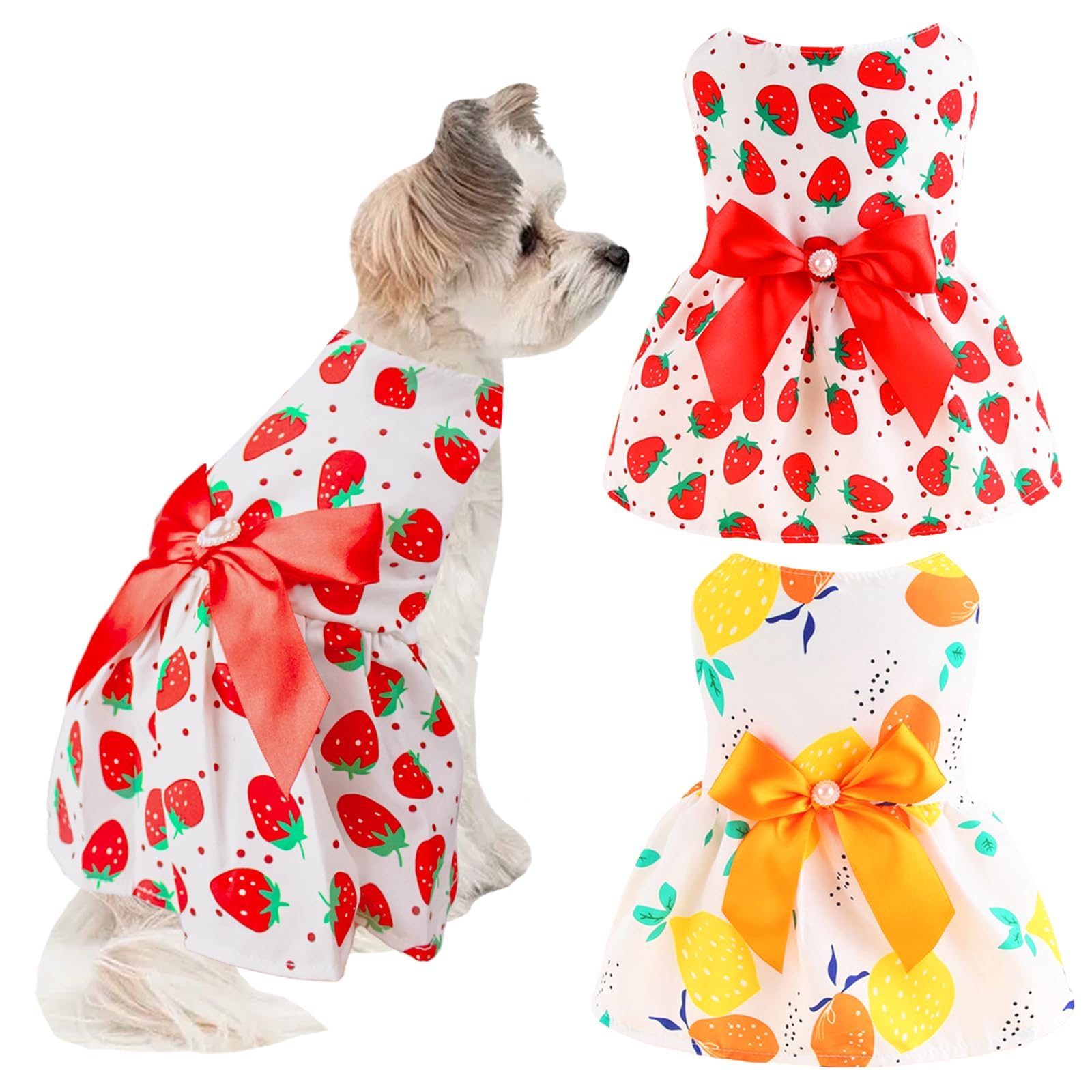 2 PCS Dog Dresses Small Dogs Clothes Girls Outfit for Pets Puppy Dresses Floral Summer Cute Female Cat Dress(X-Small)