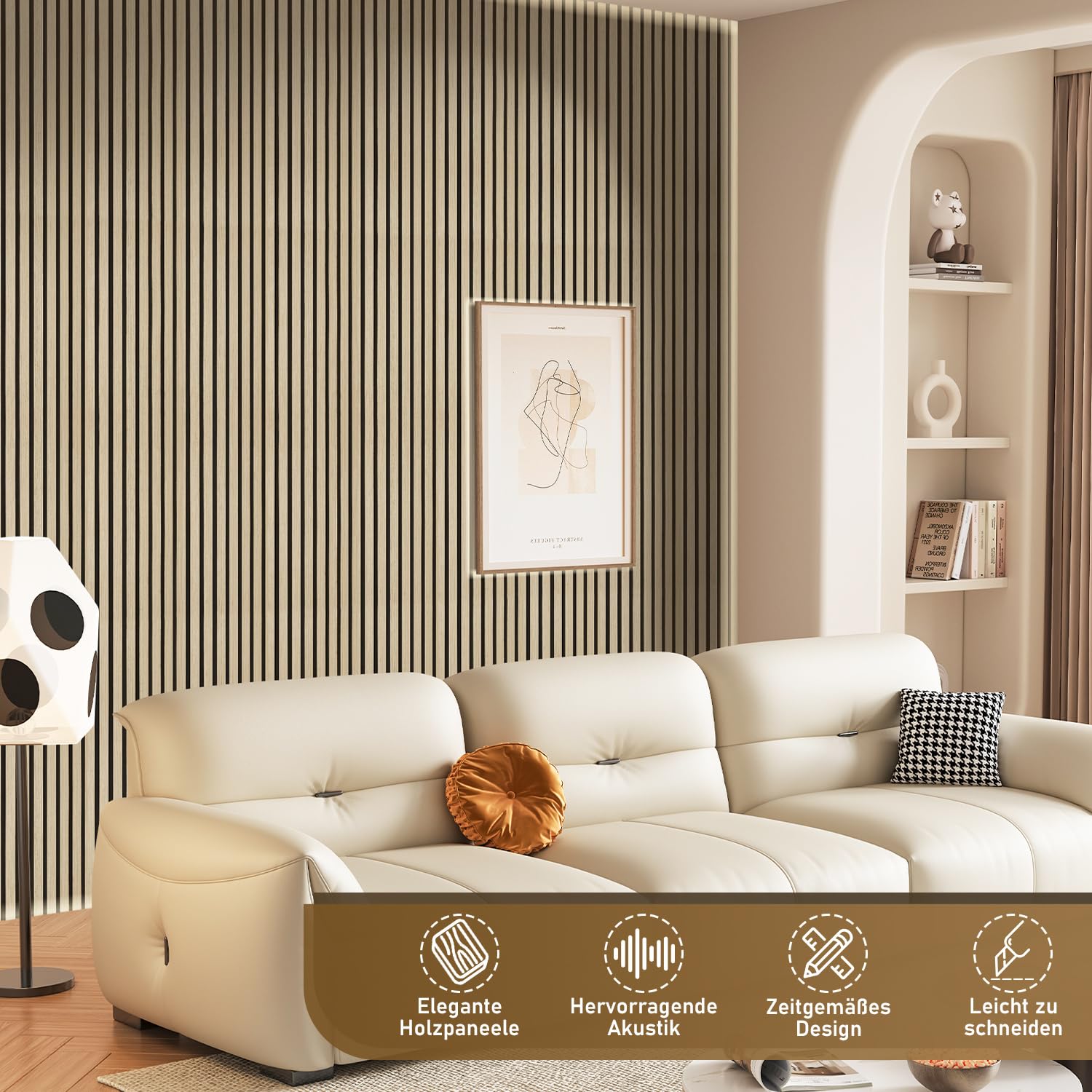 Paneles acústicos de pared de madera y fieltro, 120 x 60 cm, protección acústica, aspecto de madera en bruto, revestimiento de paredes para estudio y hogar, cobertura grande (0,72 m²)