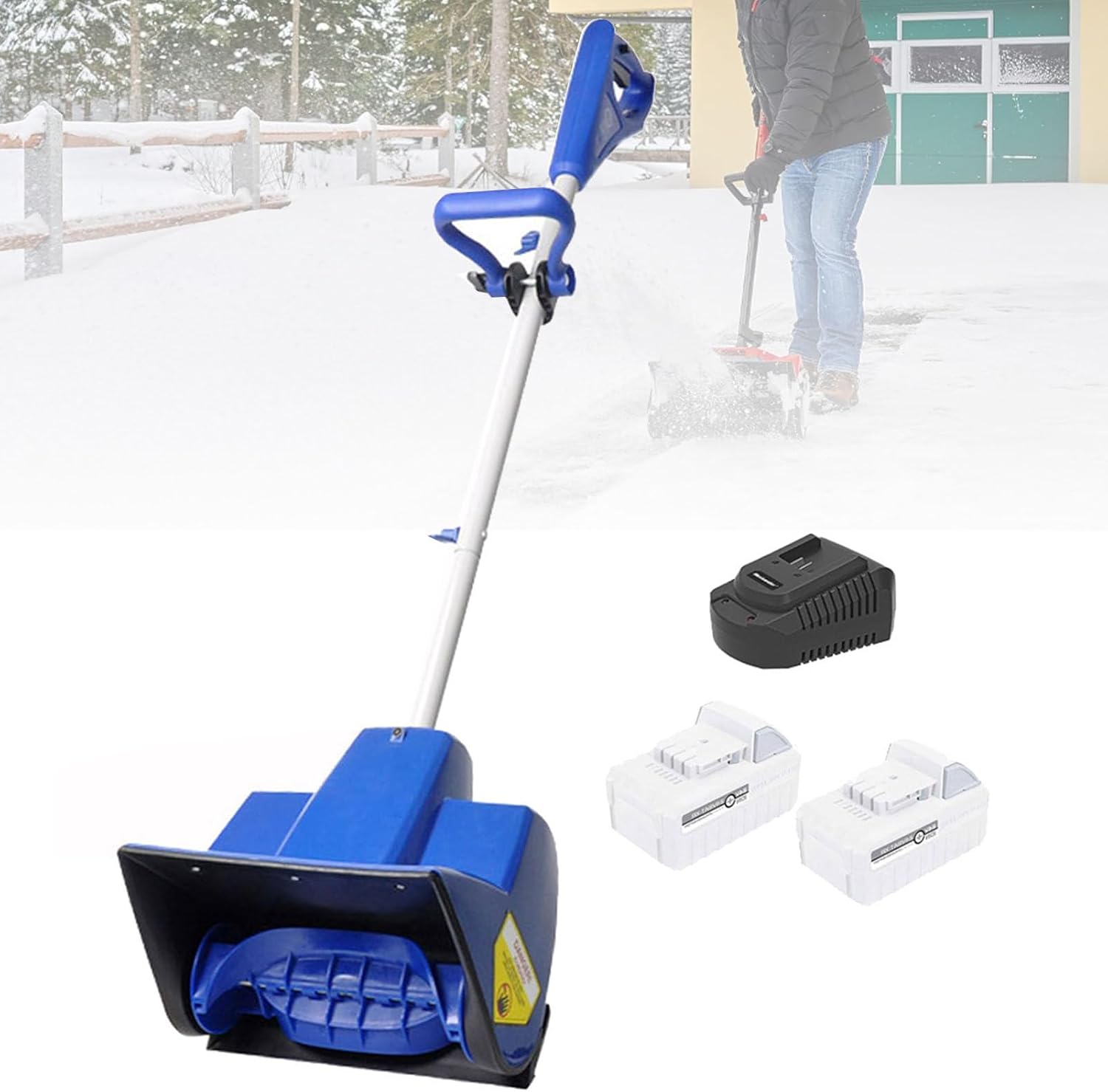 Lightweight Cordless Snow Shovel, Handheld Electric Snow Blower with Removable Battery and 1 Charger, 93-15cm Telescopic Pole, Rechargeable Outdoor Snow Thrower 6m Throwing Distance 2Battery