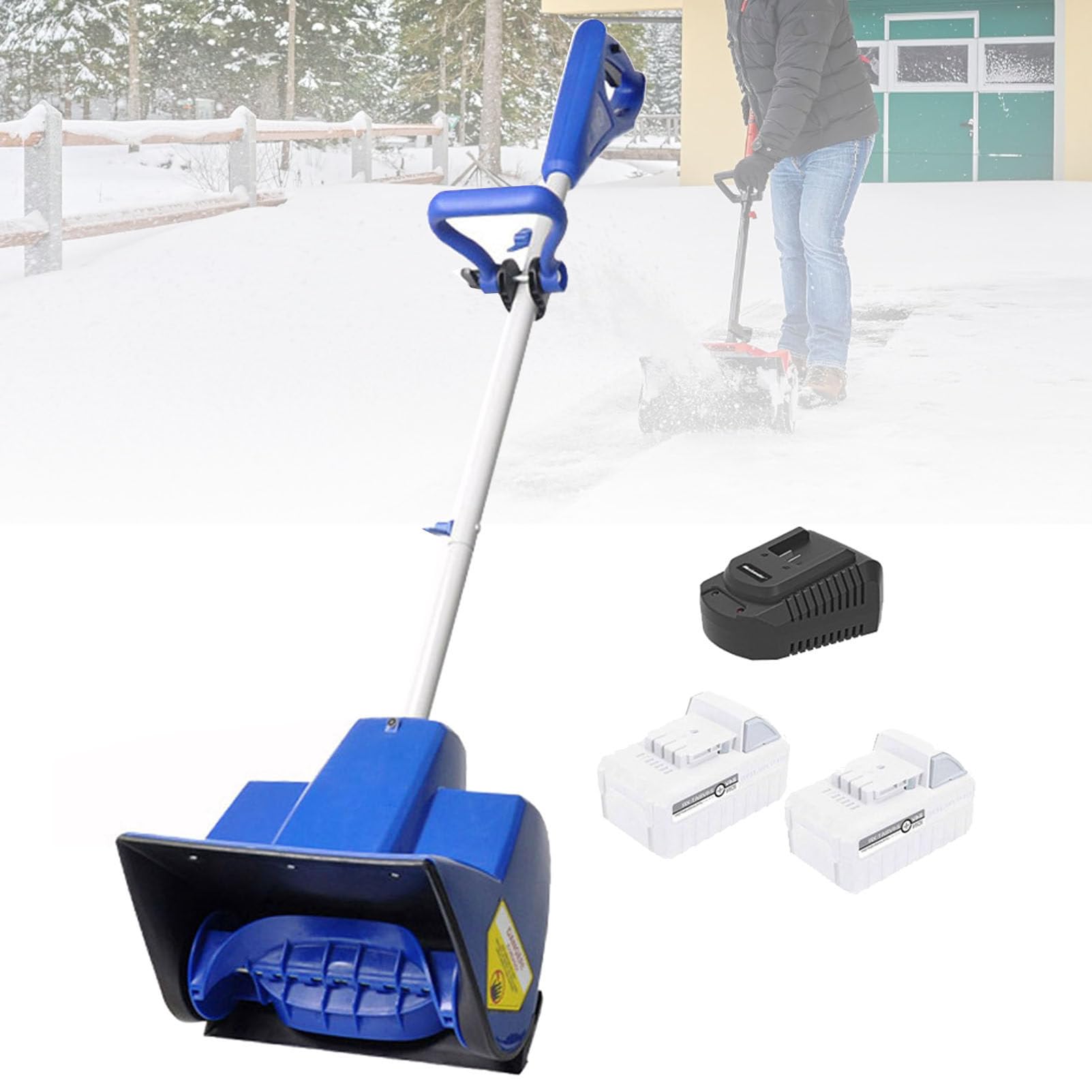 Pala da neve senza fili – Spazzaneve elettrico portatile con batteria rimovibile, caricatore, palo telescopico, lancianeve ricaricabile, distanza di lancio 6 m, 2 batterie