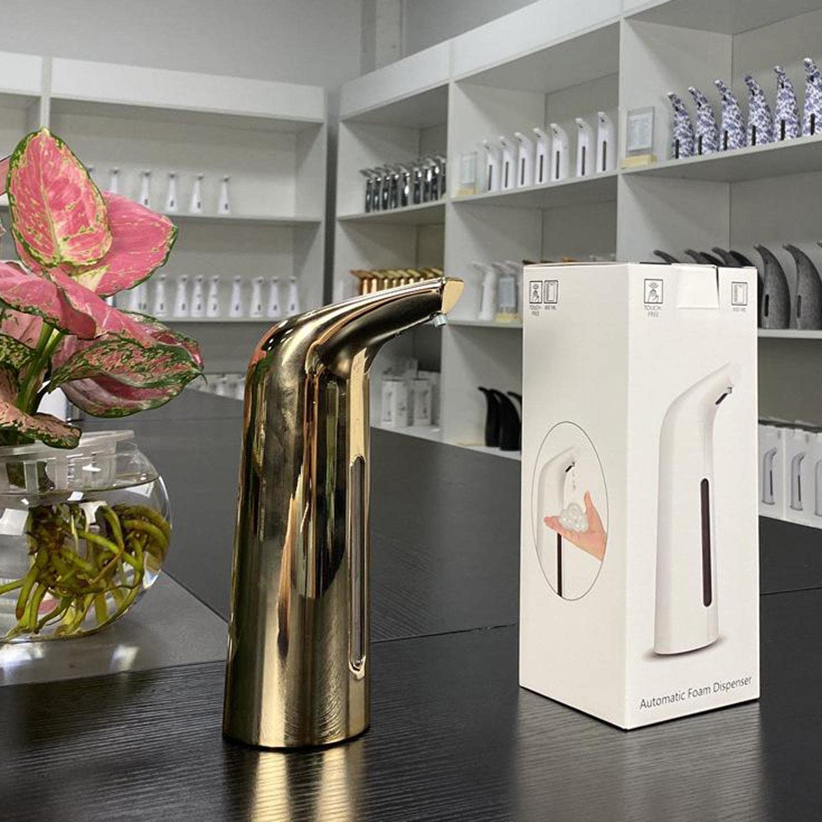 perfk Automatischer Seifenspender, Bad Seifenspender 400 Ml Kapazität, Berührungsloser Automatischer Seifenspender für Die Kitchen Hotel School, Goldene